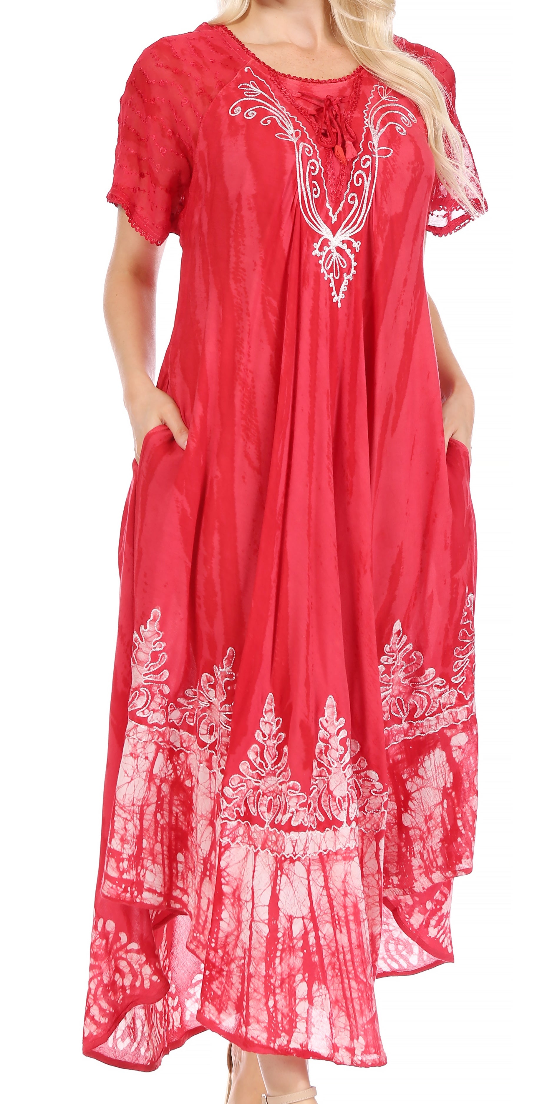 Sakkas Devora Maxi camisón caftán caftán para mujer Tie Dye Batik y corsé