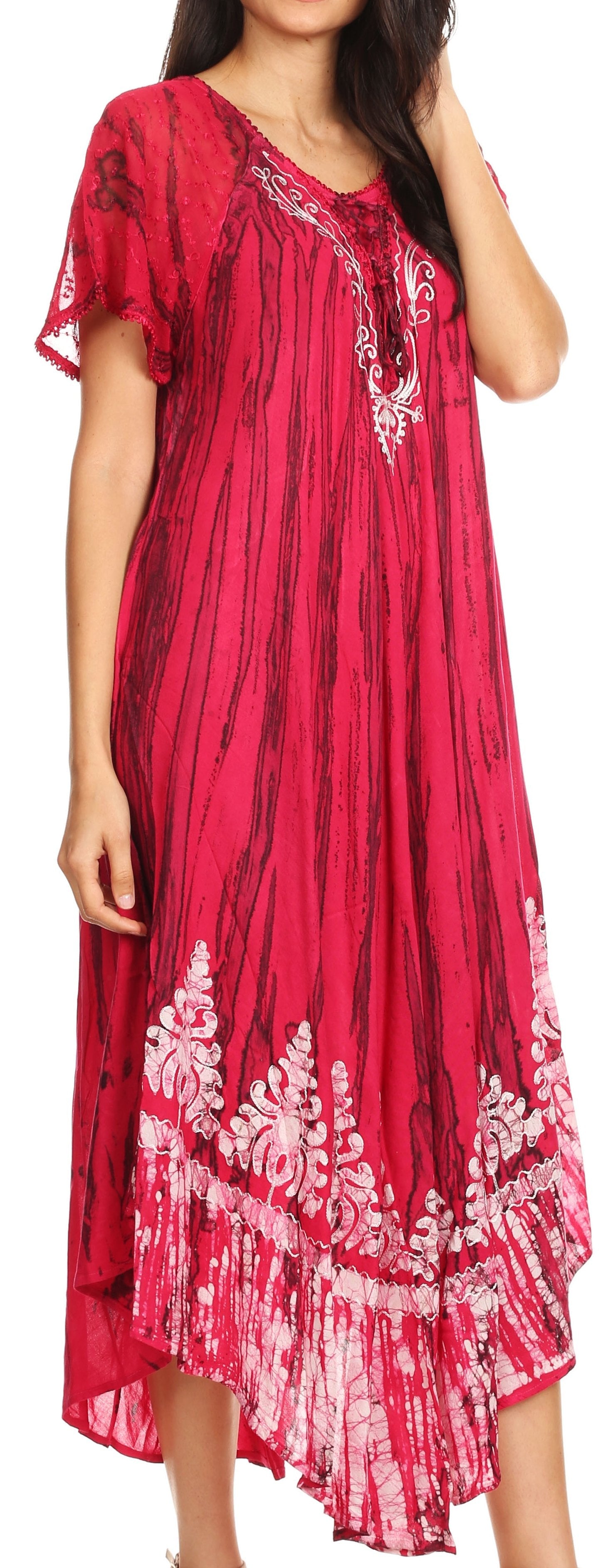 Sakkas Devora Maxi camisón caftán caftán para mujer Tie Dye Batik y corsé