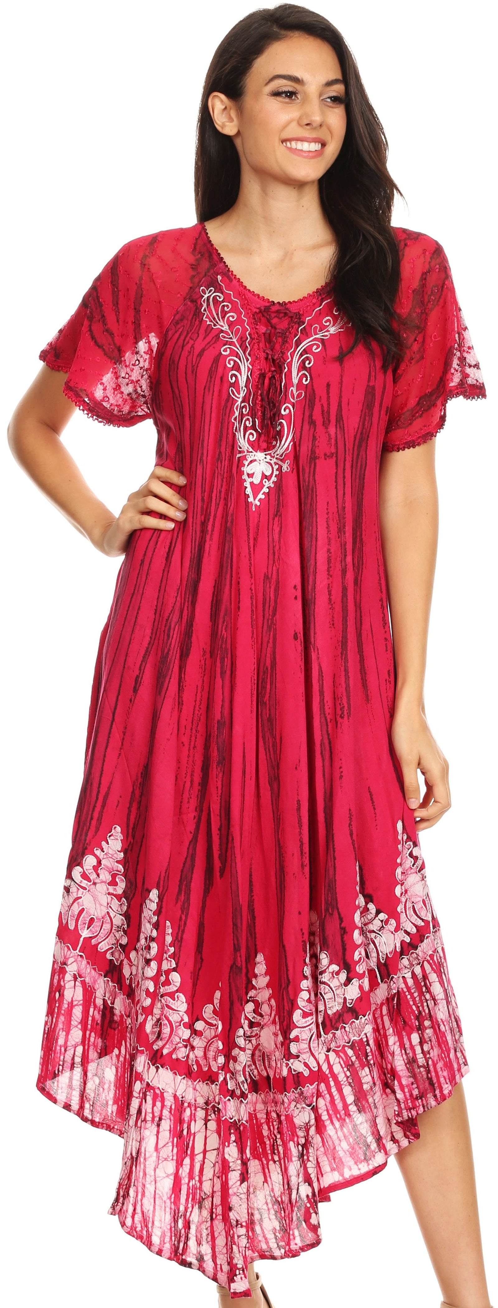 Sakkas Devora Maxi camisón caftán caftán para mujer Tie Dye Batik y corsé