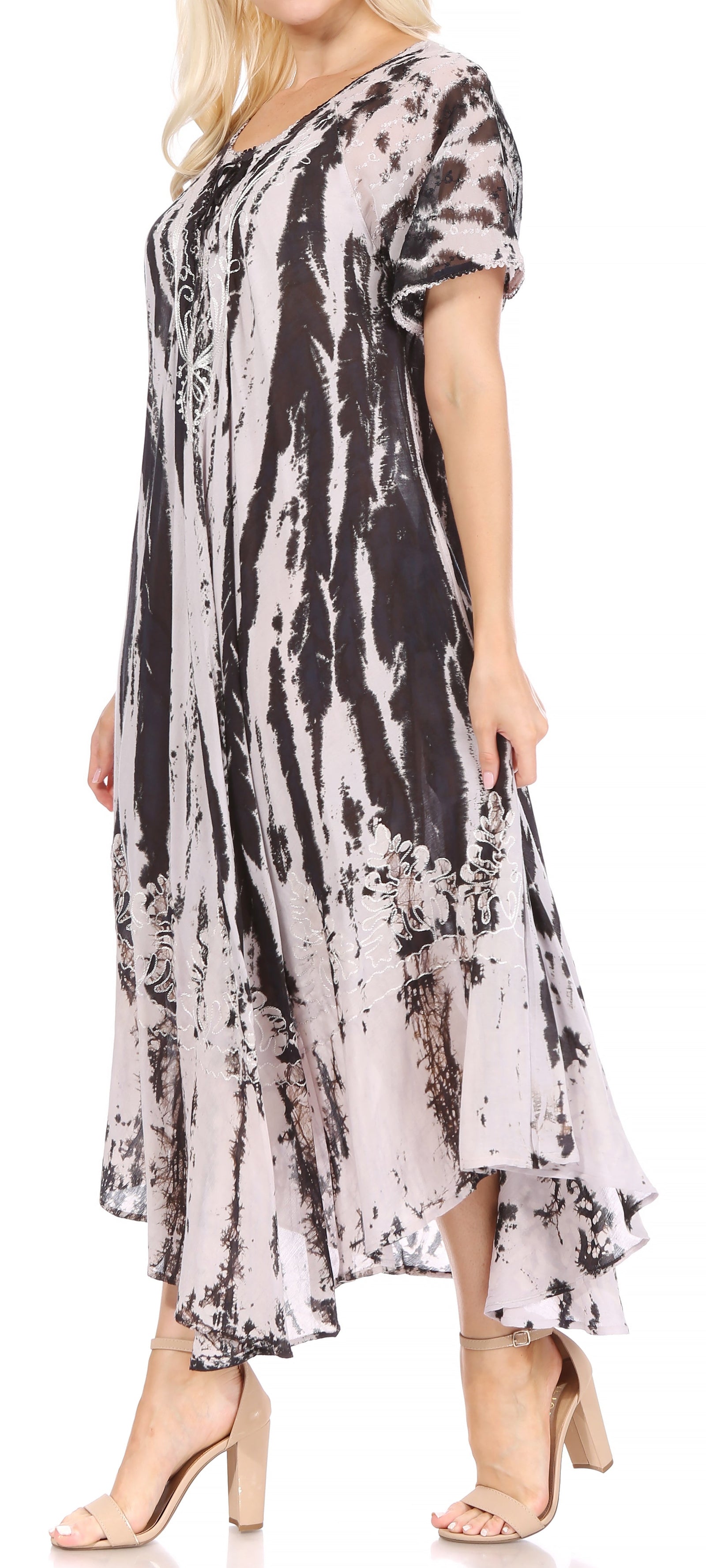 Sakkas Devora Maxi camisón caftán caftán para mujer Tie Dye Batik y corsé