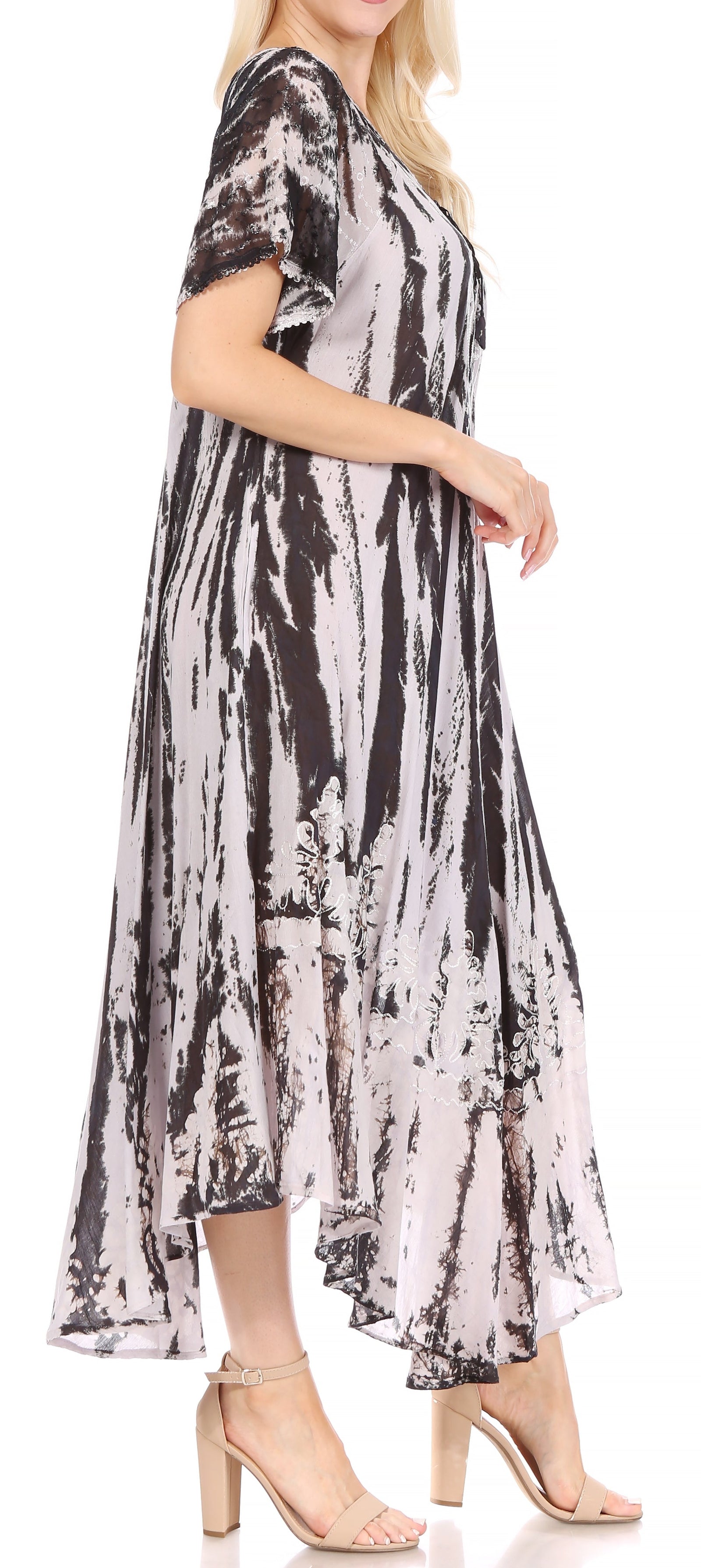 Sakkas Devora Maxi camisón caftán caftán para mujer Tie Dye Batik y corsé