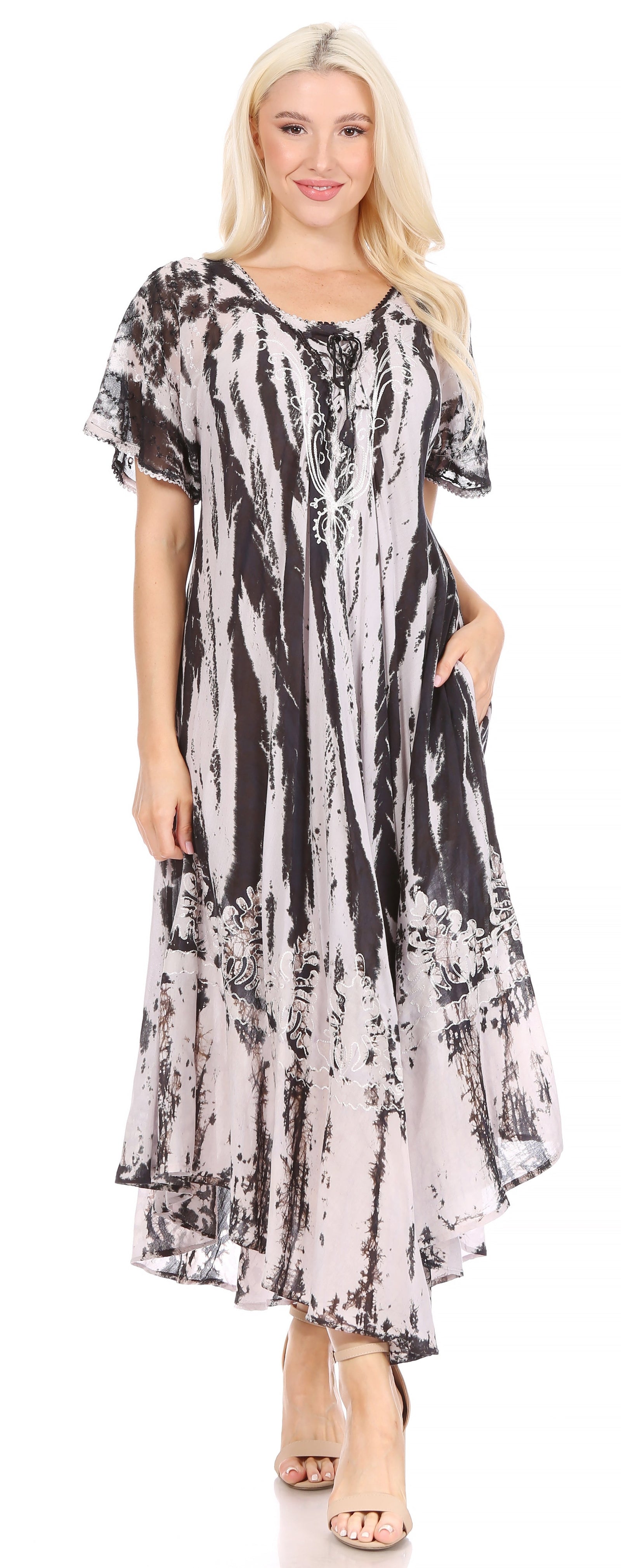 Sakkas Devora Maxi camisón caftán caftán para mujer Tie Dye Batik y corsé