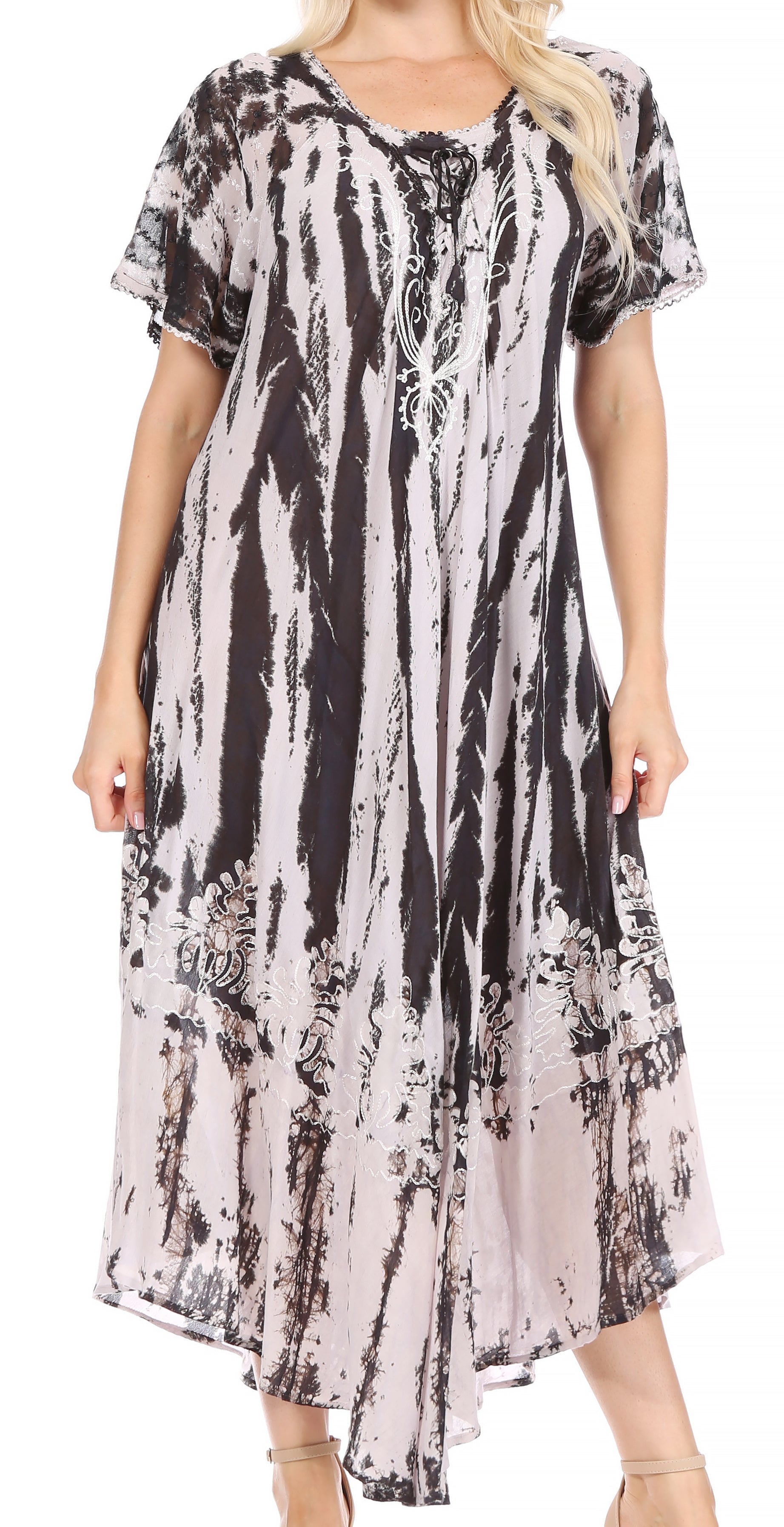 Sakkas Devora Maxi camisón caftán caftán para mujer Tie Dye Batik y corsé