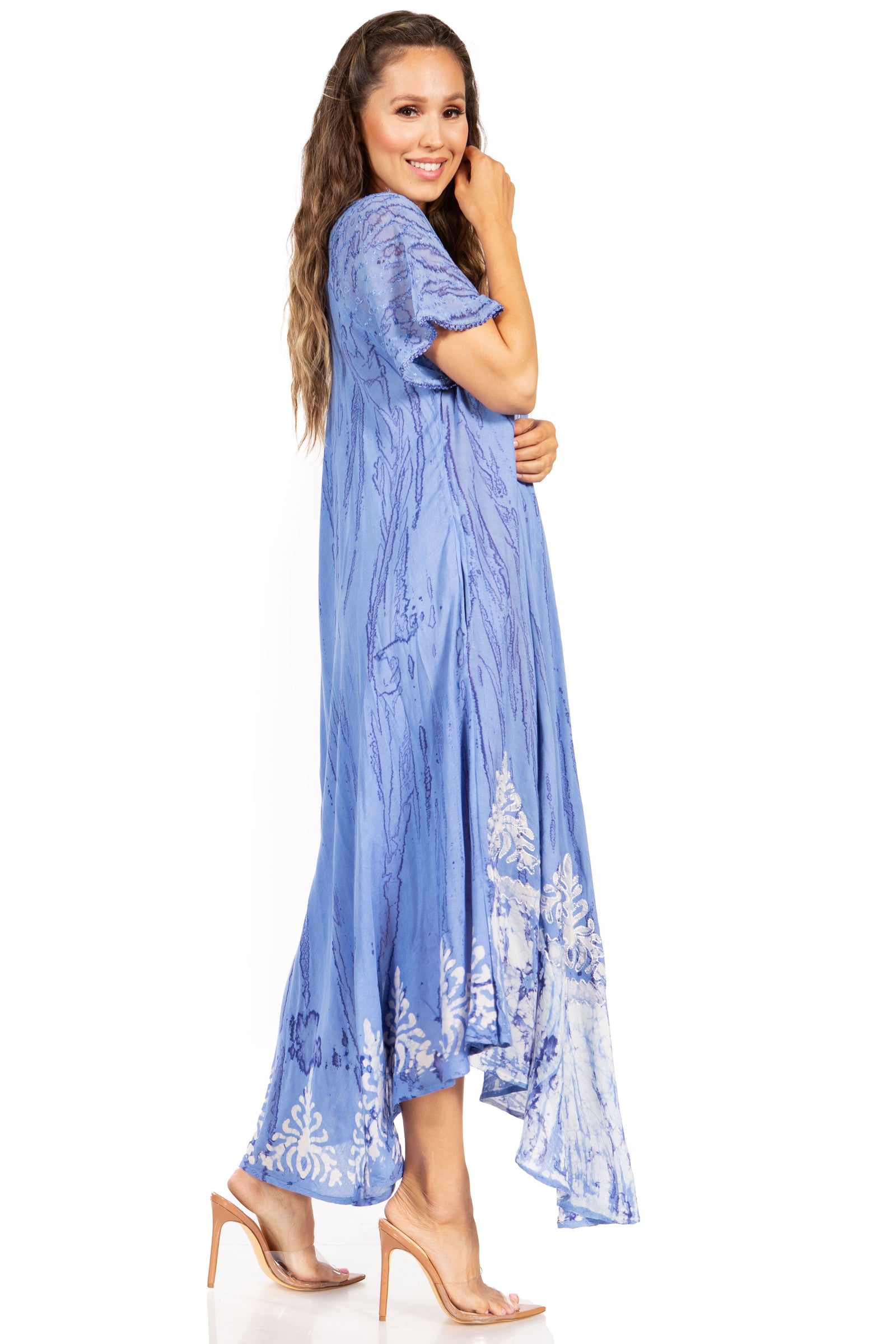 Sakkas Devora Maxi camisón caftán caftán para mujer Tie Dye Batik y corsé