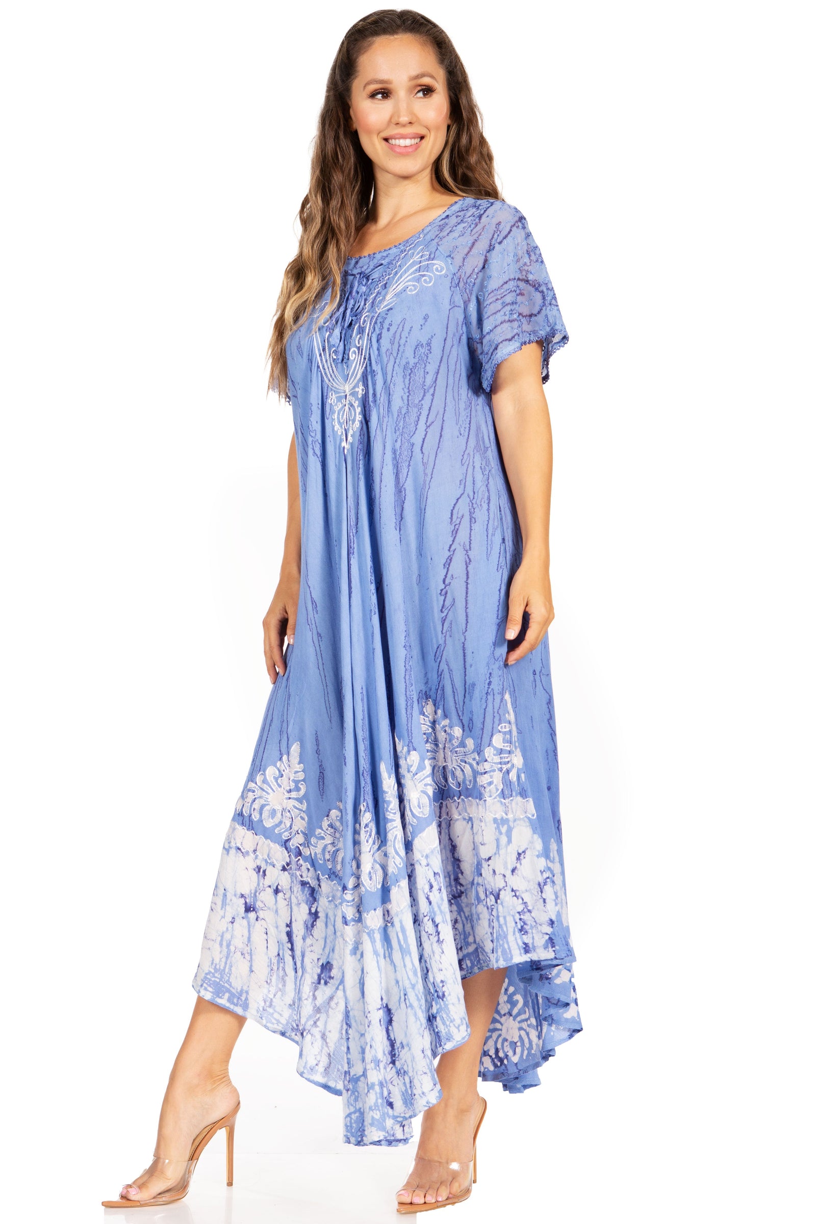Sakkas Devora Maxi camisón caftán caftán para mujer Tie Dye Batik y corsé