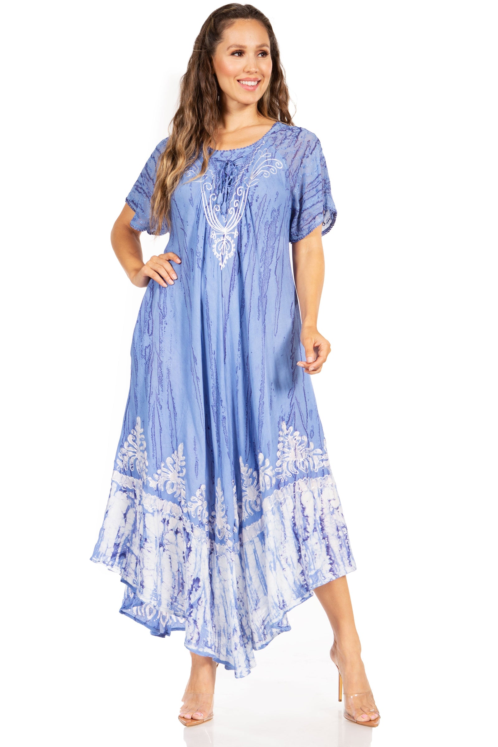 Sakkas Devora Maxi camisón caftán caftán para mujer Tie Dye Batik y corsé