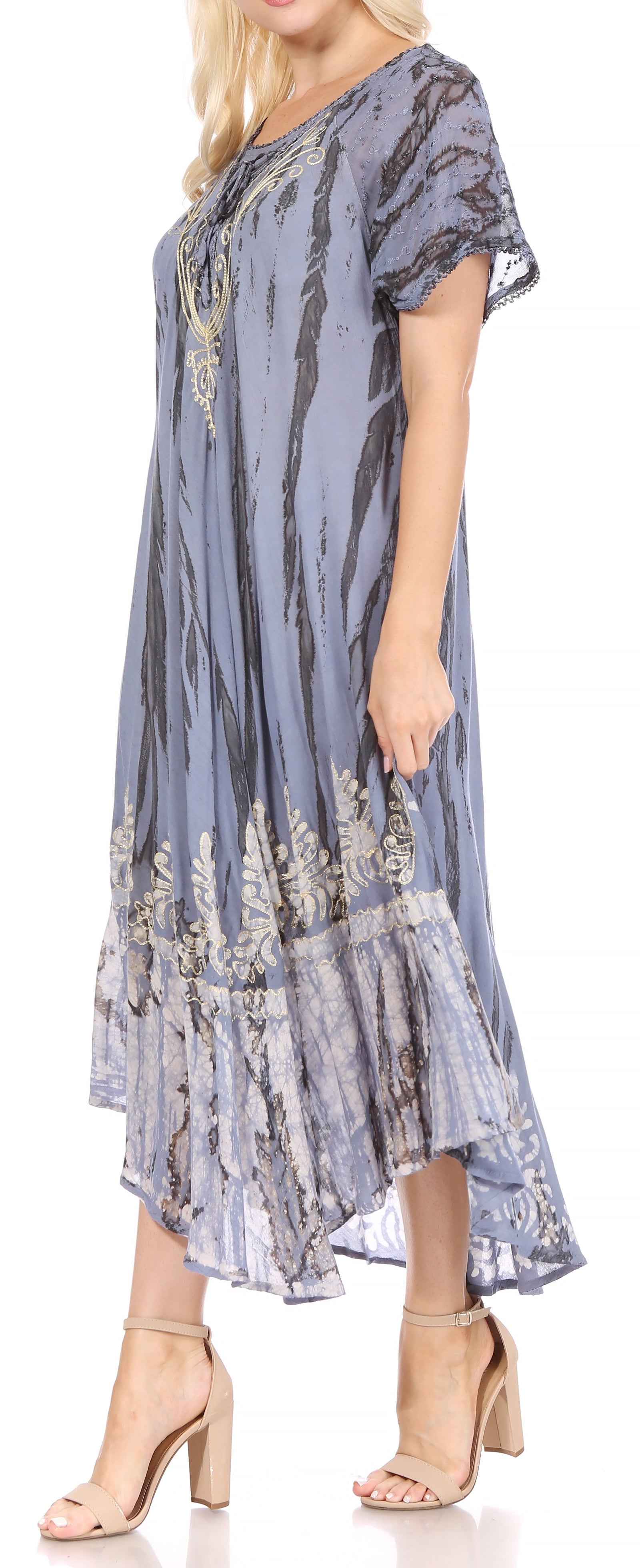 Sakkas Devora Maxi camisón caftán caftán para mujer Tie Dye Batik y corsé