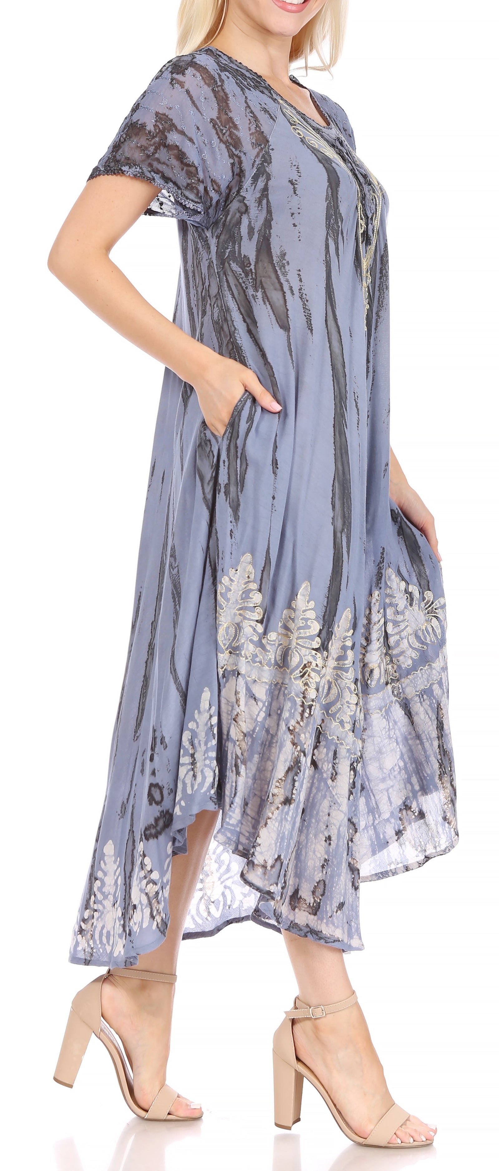 Sakkas Devora Maxi camisón caftán caftán para mujer Tie Dye Batik y corsé