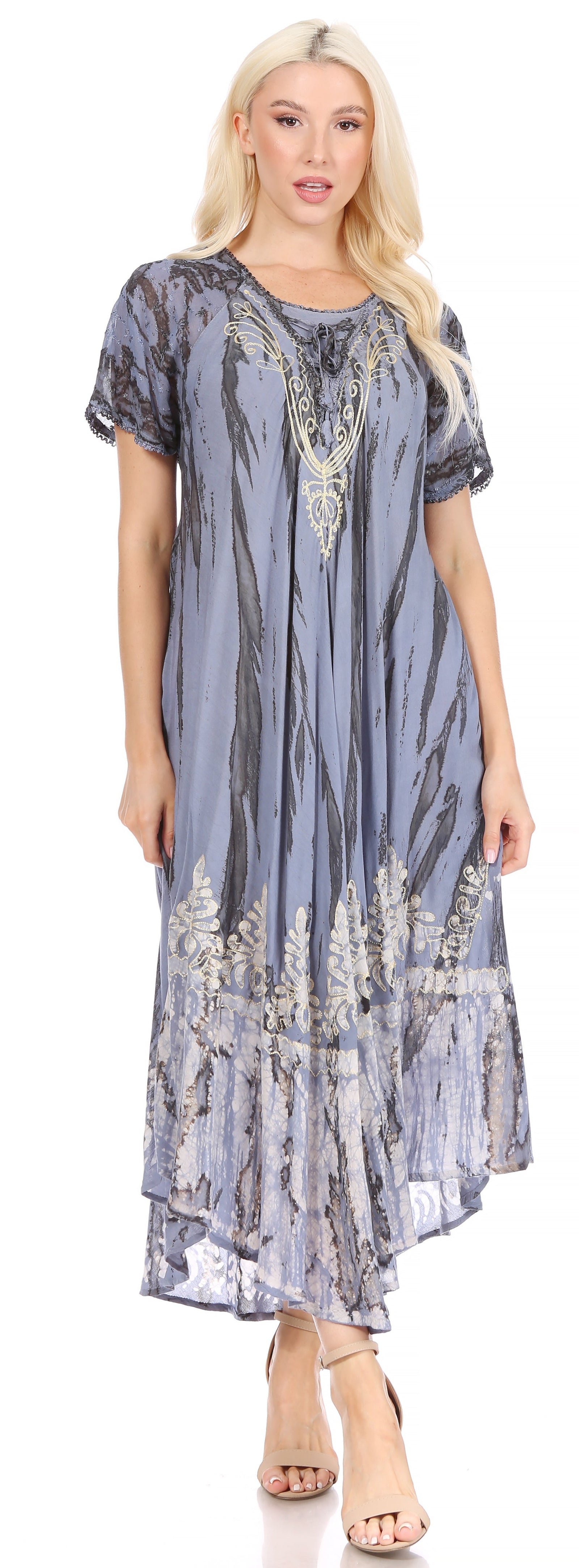 Sakkas Devora Maxi camisón caftán caftán para mujer Tie Dye Batik y corsé