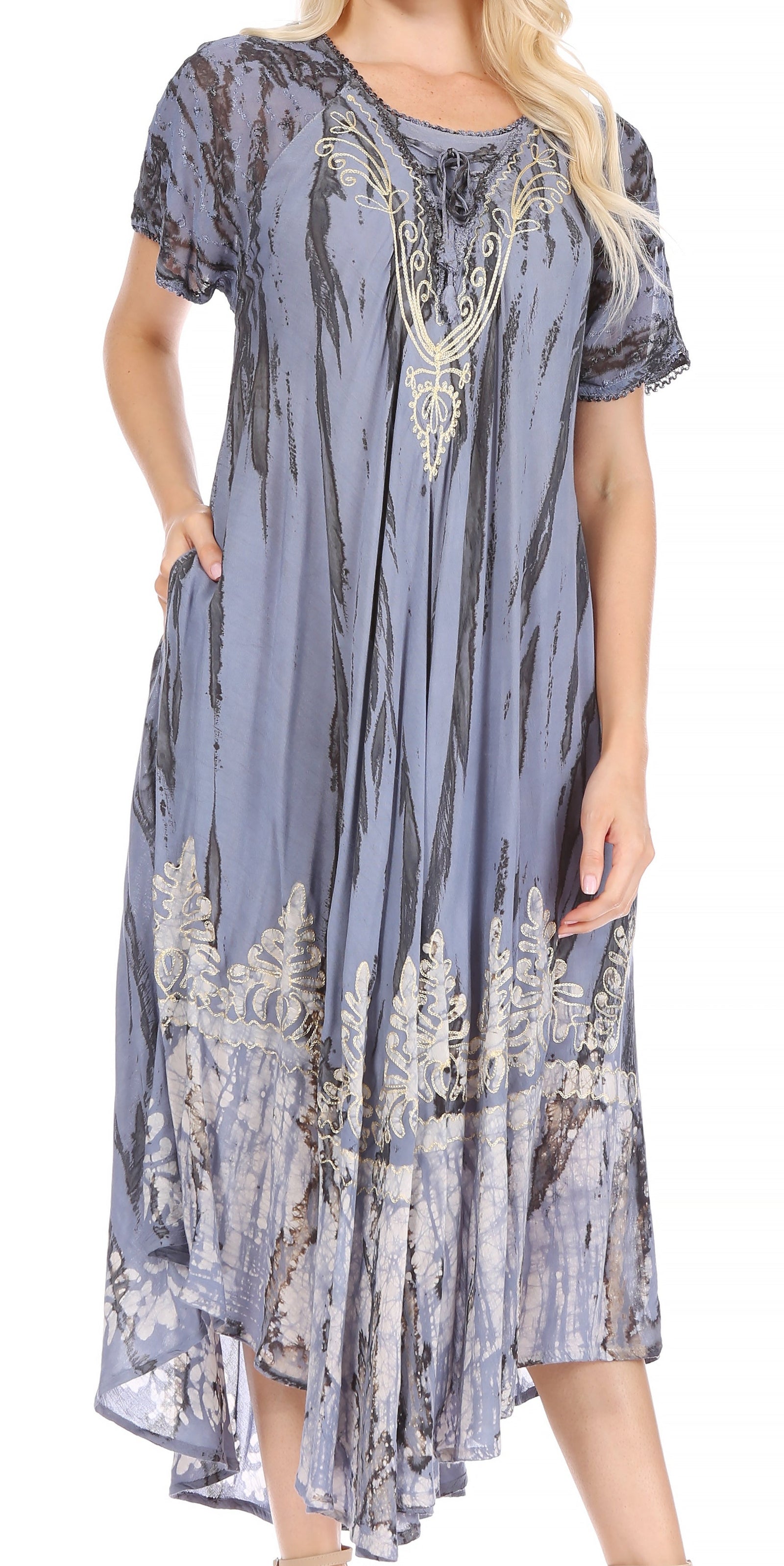 Sakkas Devora Maxi camisón caftán caftán para mujer Tie Dye Batik y corsé