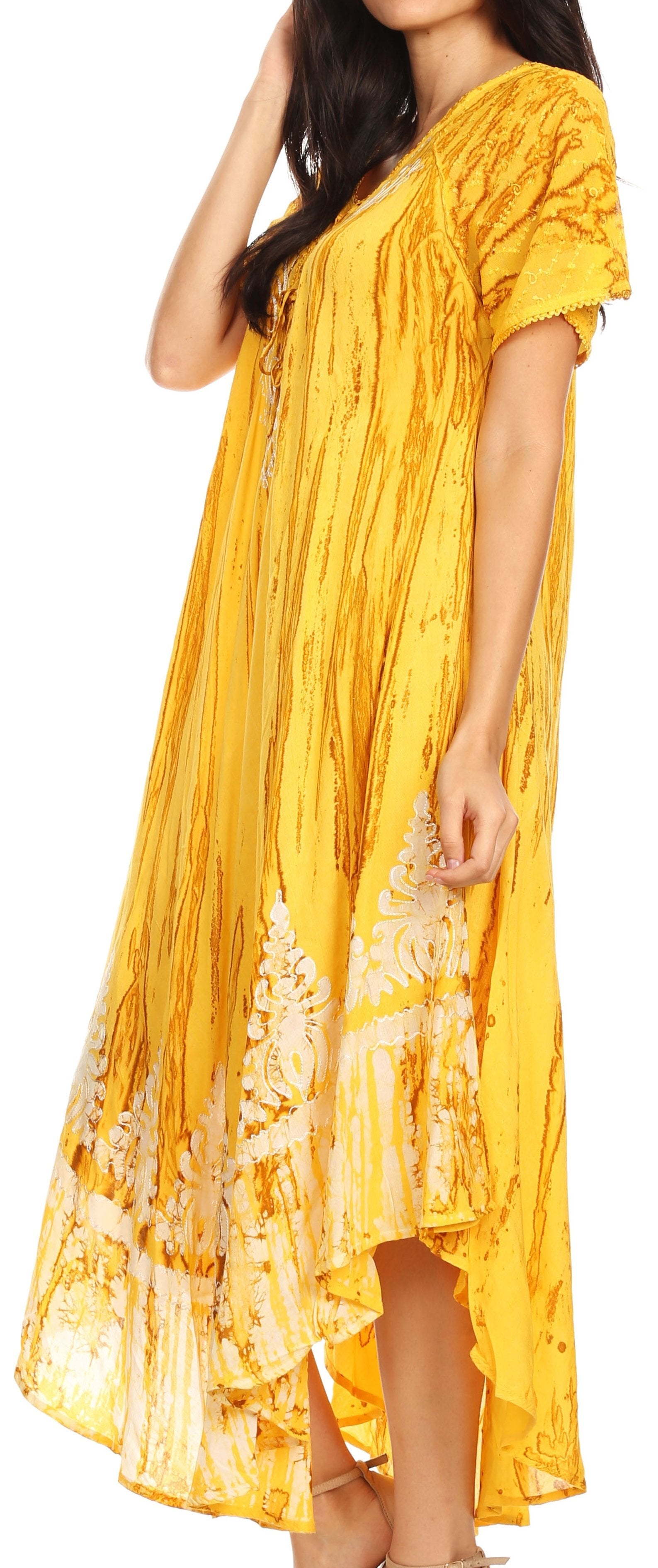 Sakkas Devora Maxi camisón caftán caftán para mujer Tie Dye Batik y corsé