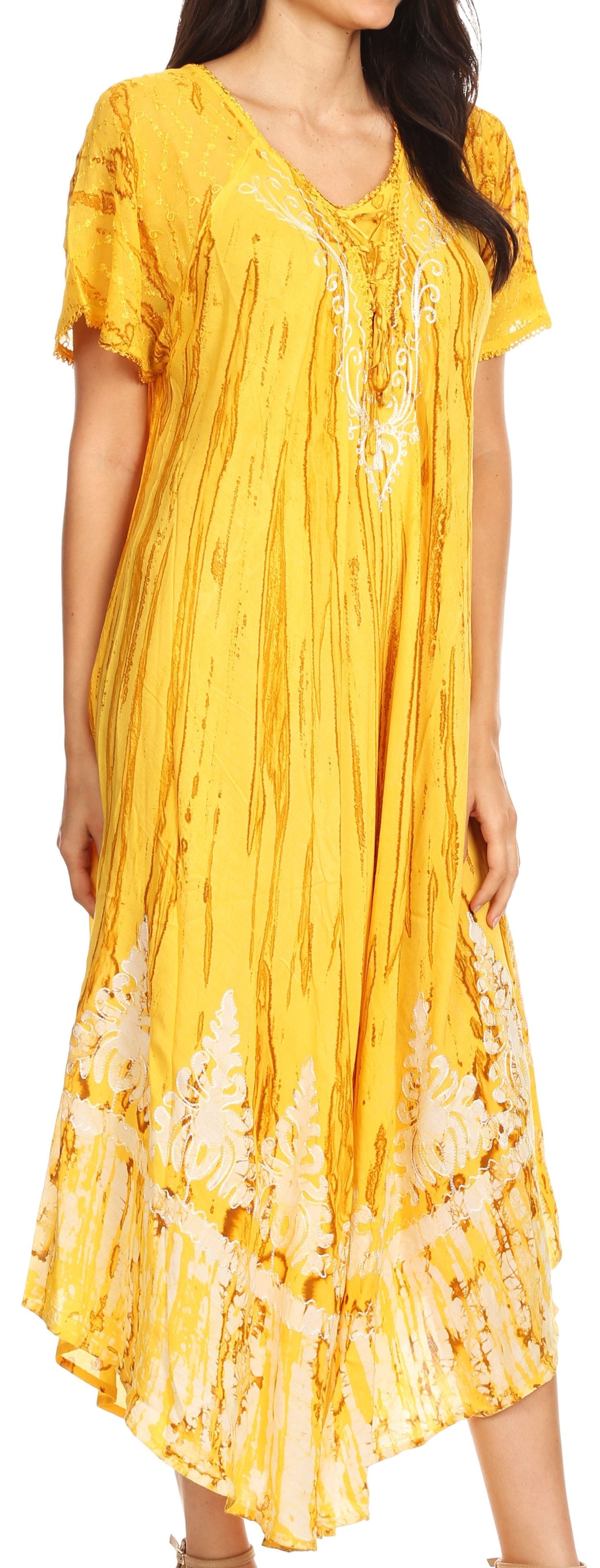 Sakkas Devora Maxi camisón caftán caftán para mujer Tie Dye Batik y corsé