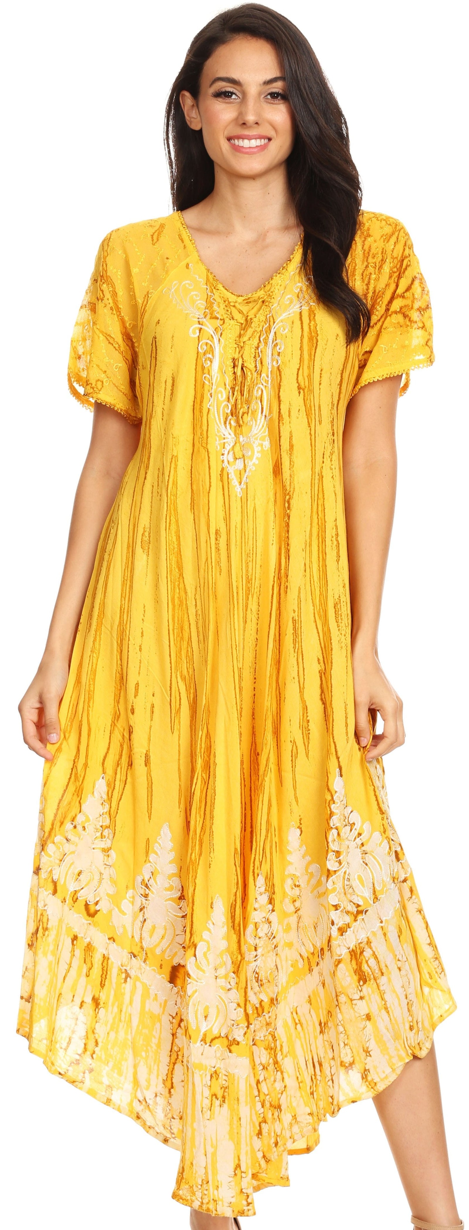 Sakkas Devora Maxi camisón caftán caftán para mujer Tie Dye Batik y corsé