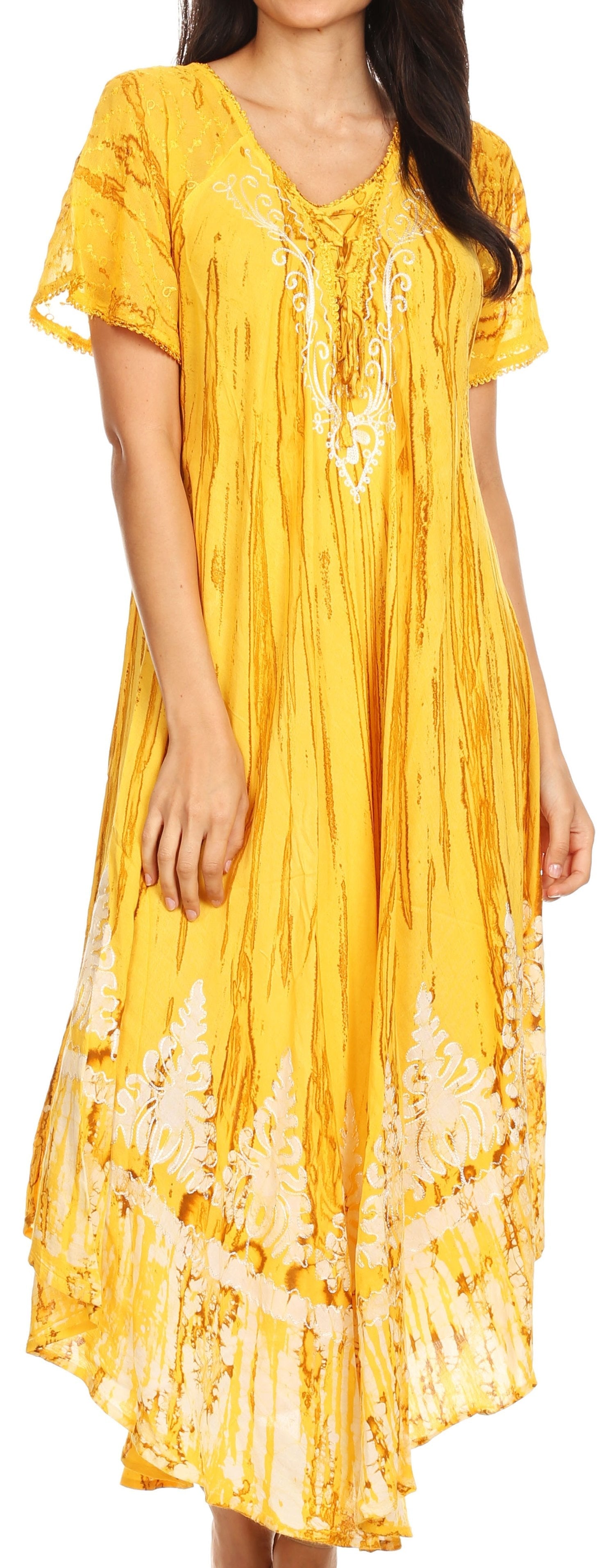 Sakkas Devora Maxi camisón caftán caftán para mujer Tie Dye Batik y corsé