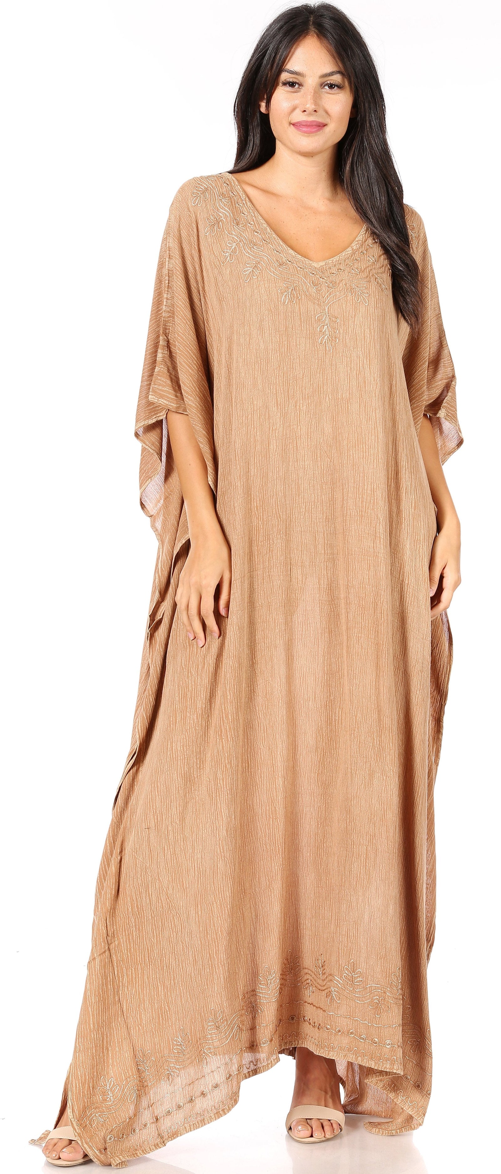 Vestido largo caftán informal Sakkas Favi para mujer, prenda de estar por casa en rayón