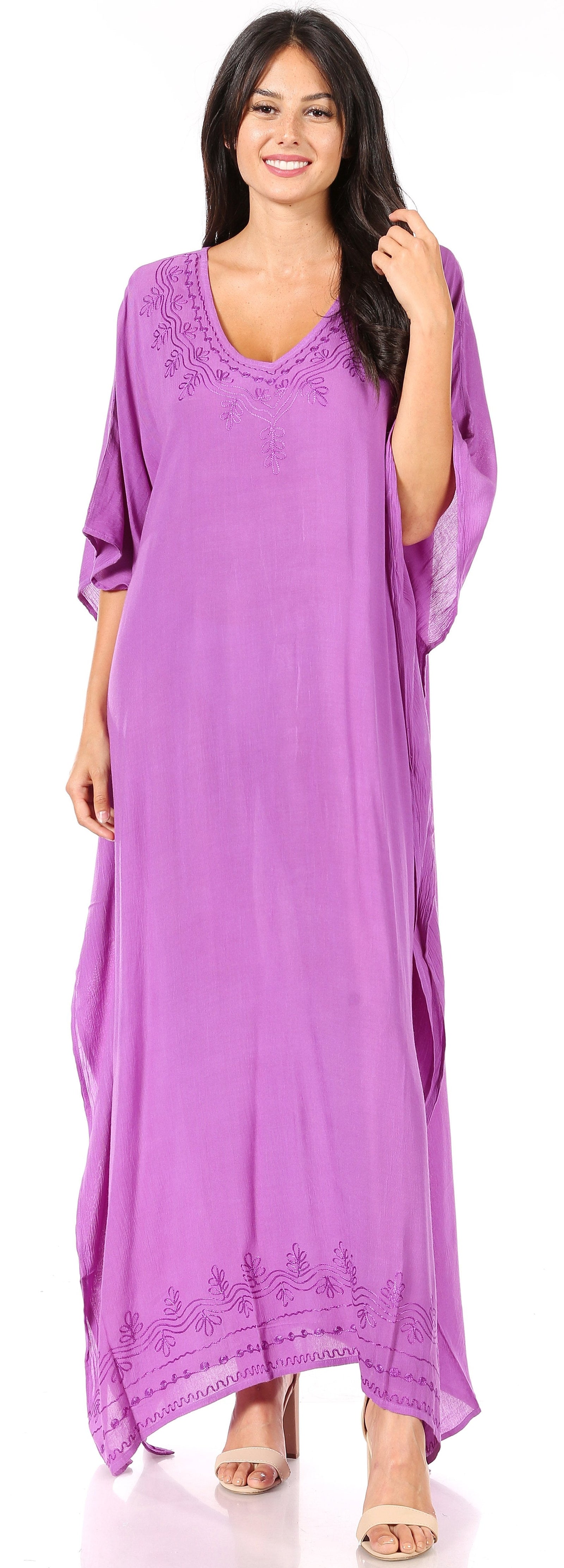 Vestido largo caftán informal Sakkas Favi para mujer, prenda de estar por casa en rayón