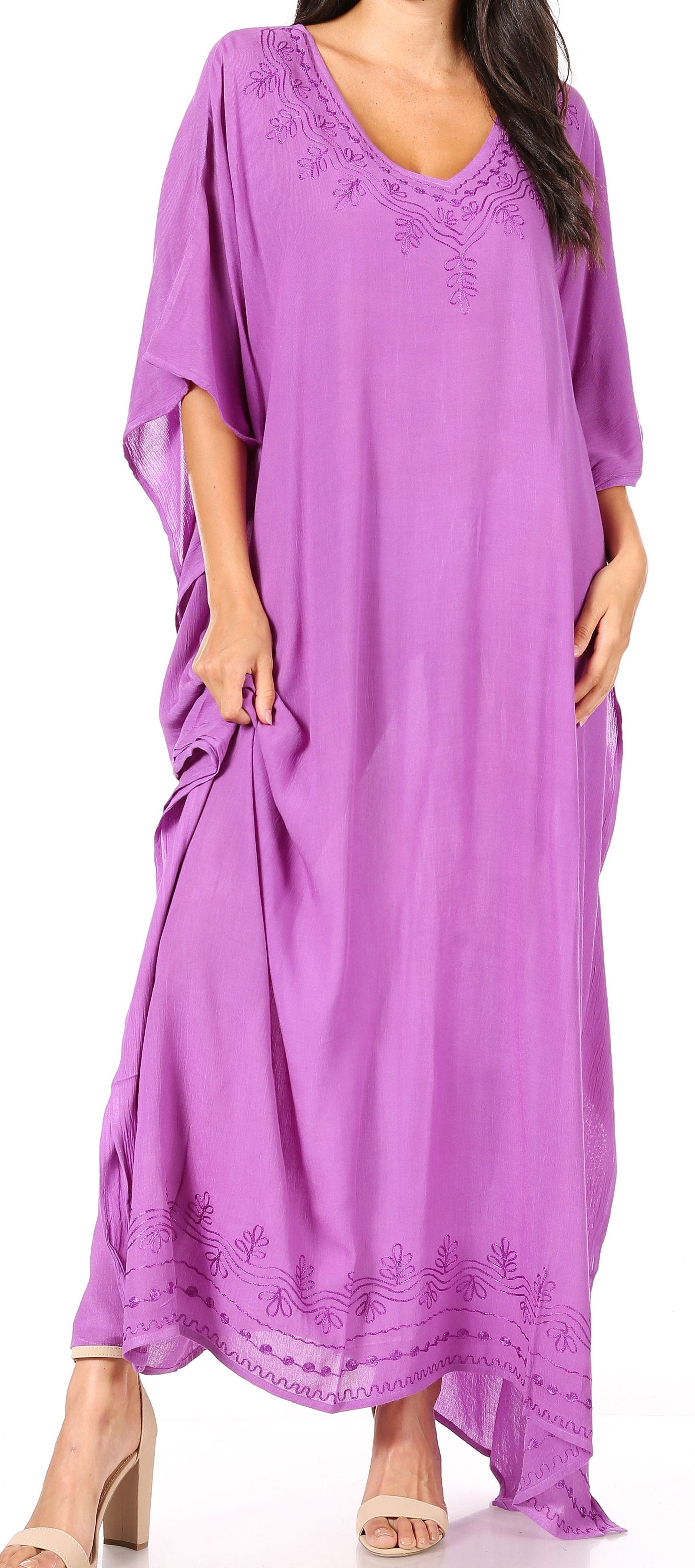 Vestido largo caftán informal Sakkas Favi para mujer, prenda de estar por casa en rayón