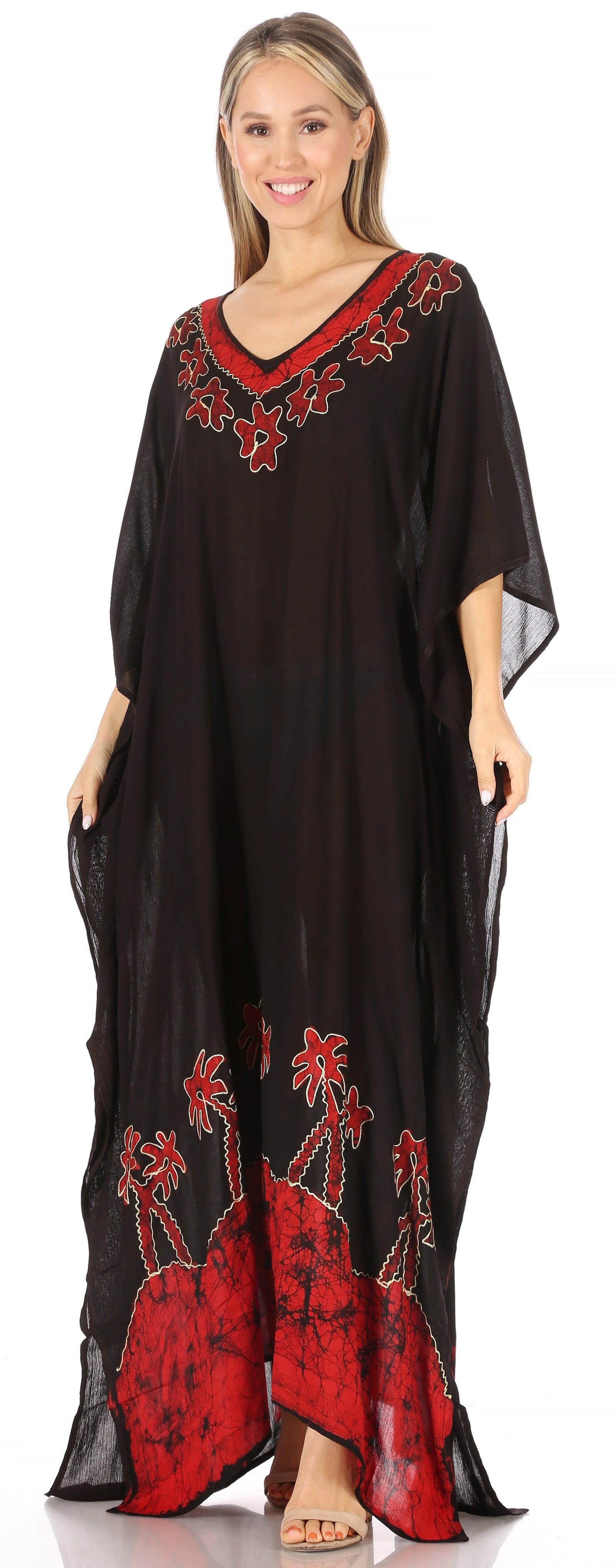 Vestido caftán largo informal bohemio Leonor de Sakkas para mujer, estilo caftán, para cubrirse.