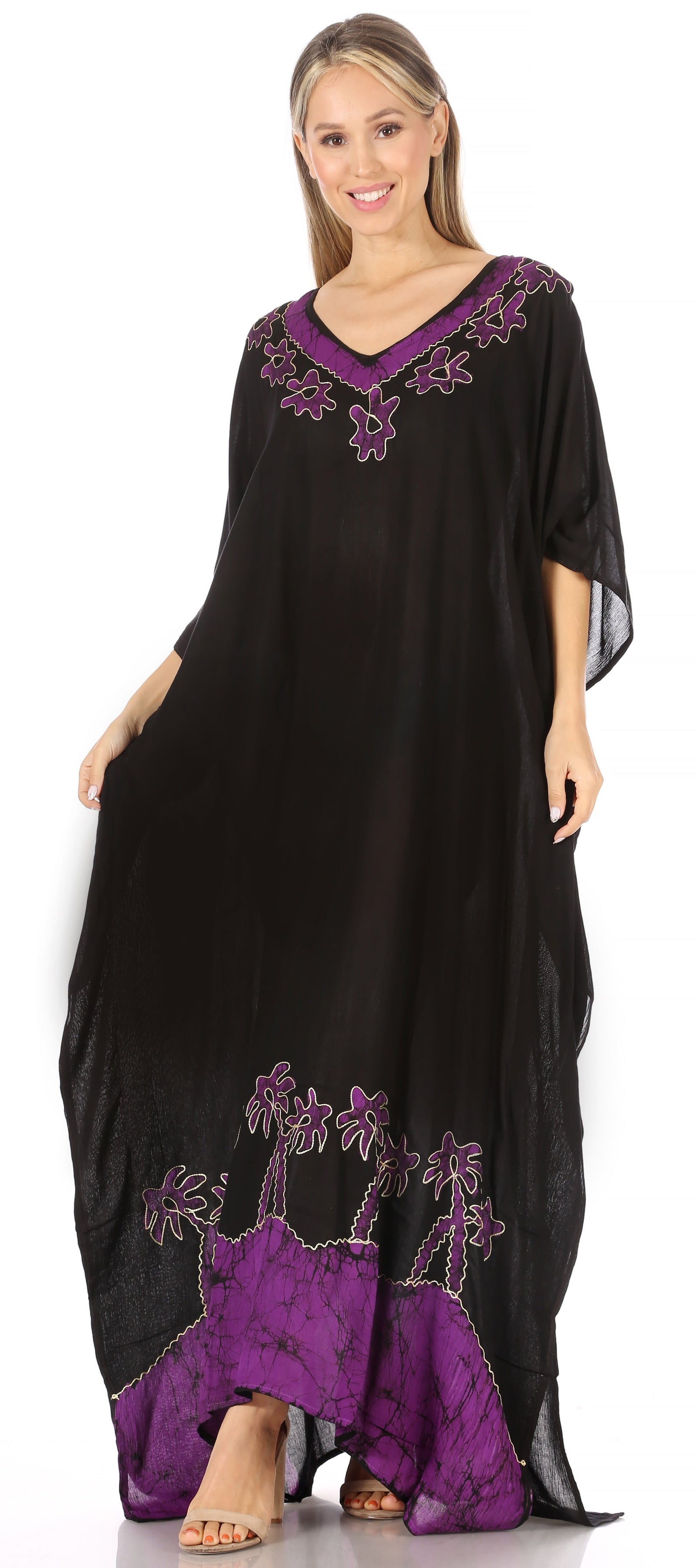 Vestido caftán largo informal bohemio Leonor de Sakkas para mujer, estilo caftán, para cubrirse.