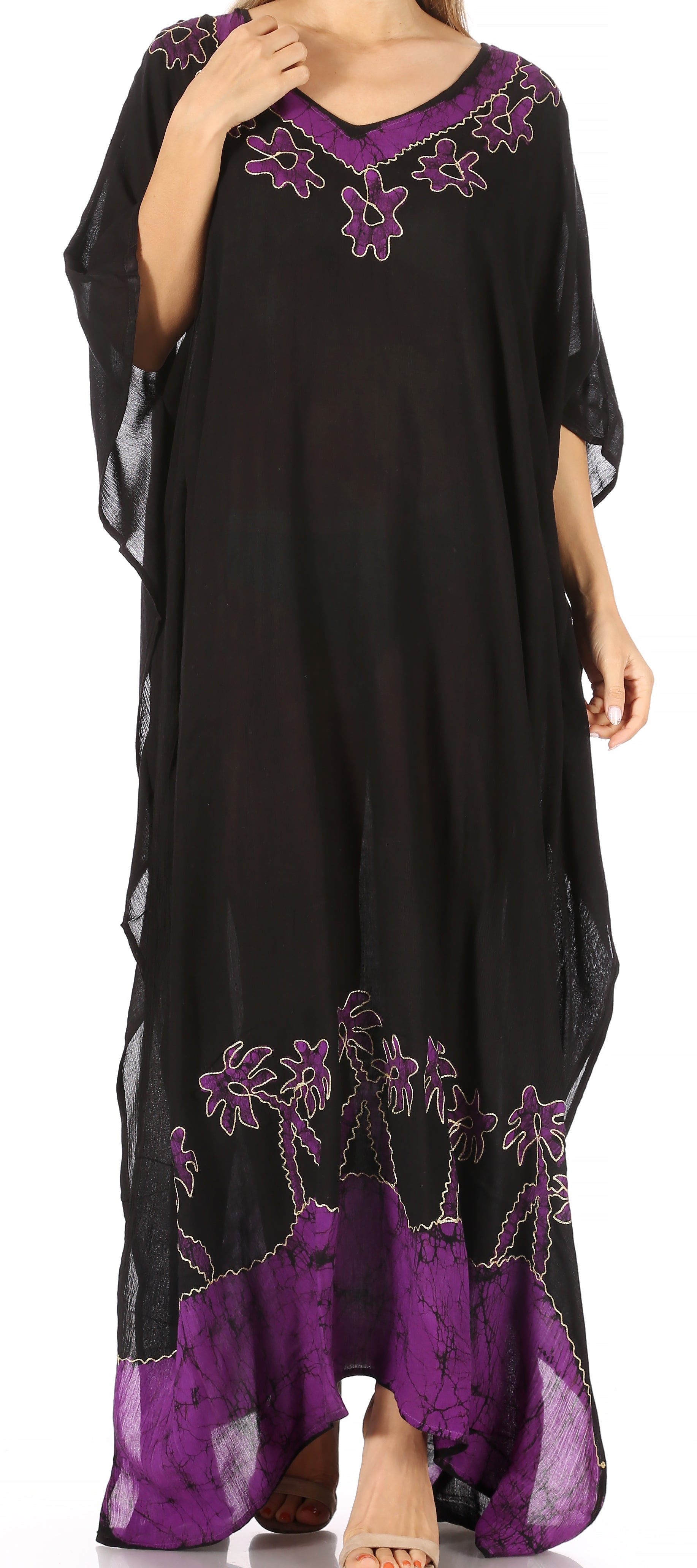Vestido caftán largo informal bohemio Leonor de Sakkas para mujer, estilo caftán, para cubrirse.