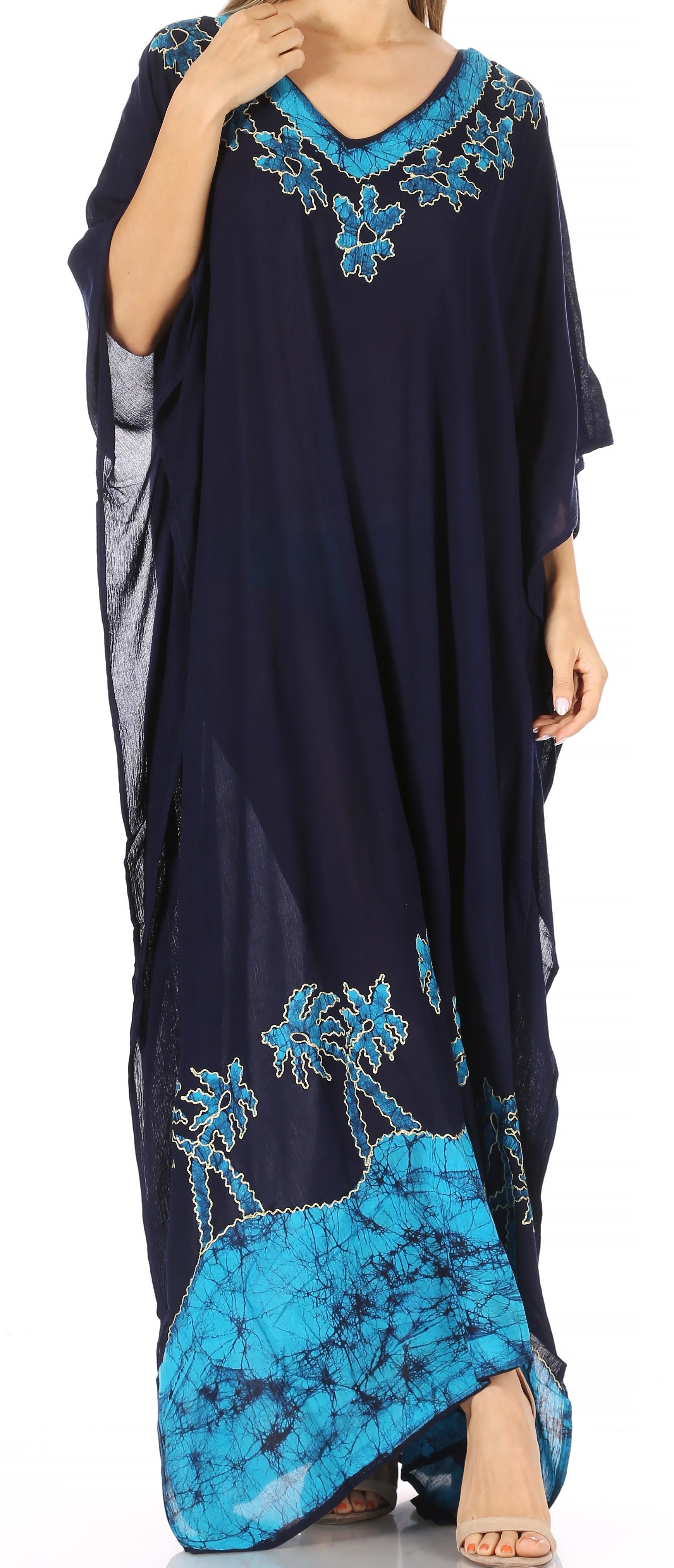 Vestido caftán largo informal bohemio Leonor de Sakkas para mujer, estilo caftán, para cubrirse.