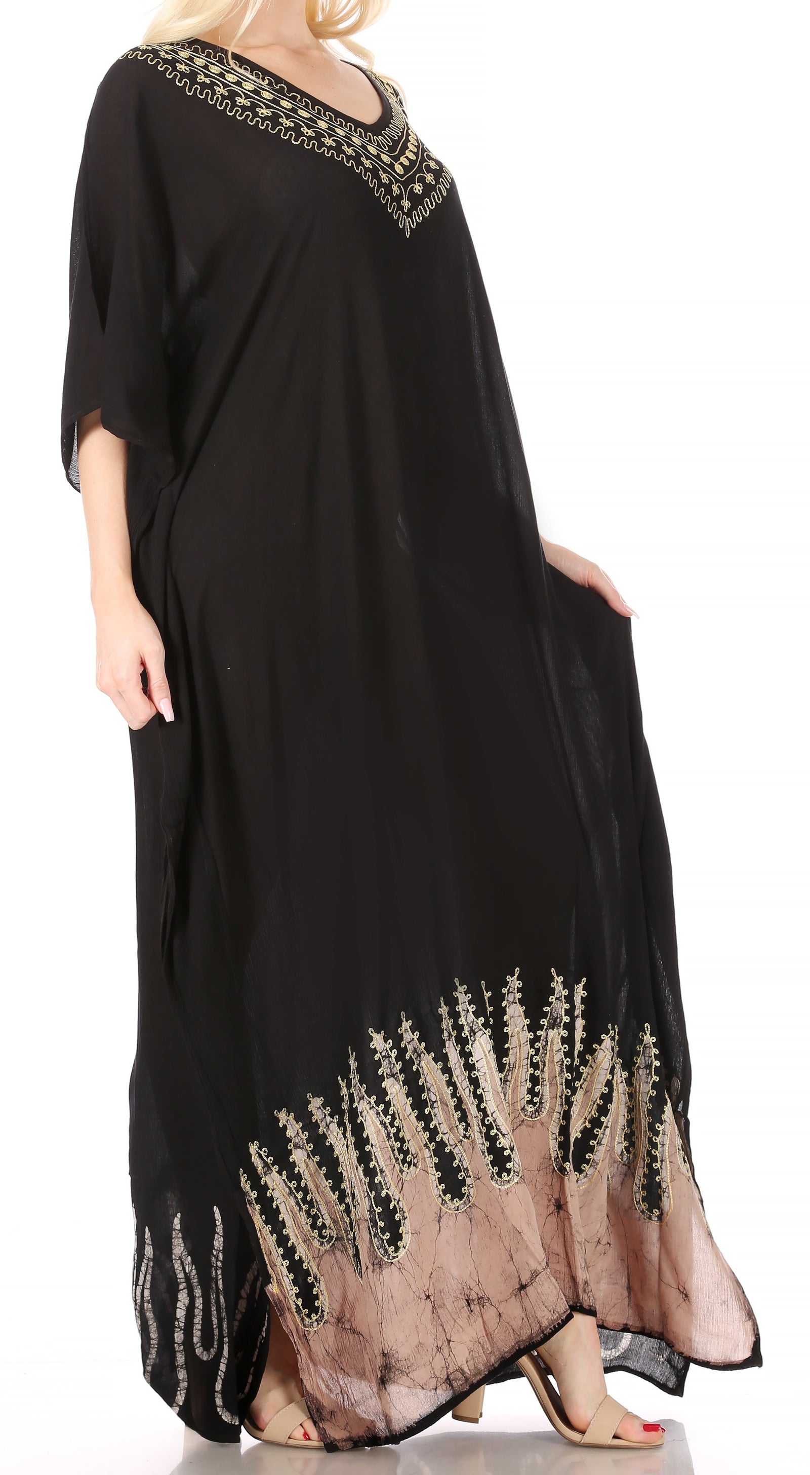 Vestido caftán largo informal bohemio Leonor de Sakkas para mujer, estilo caftán, para cubrirse.