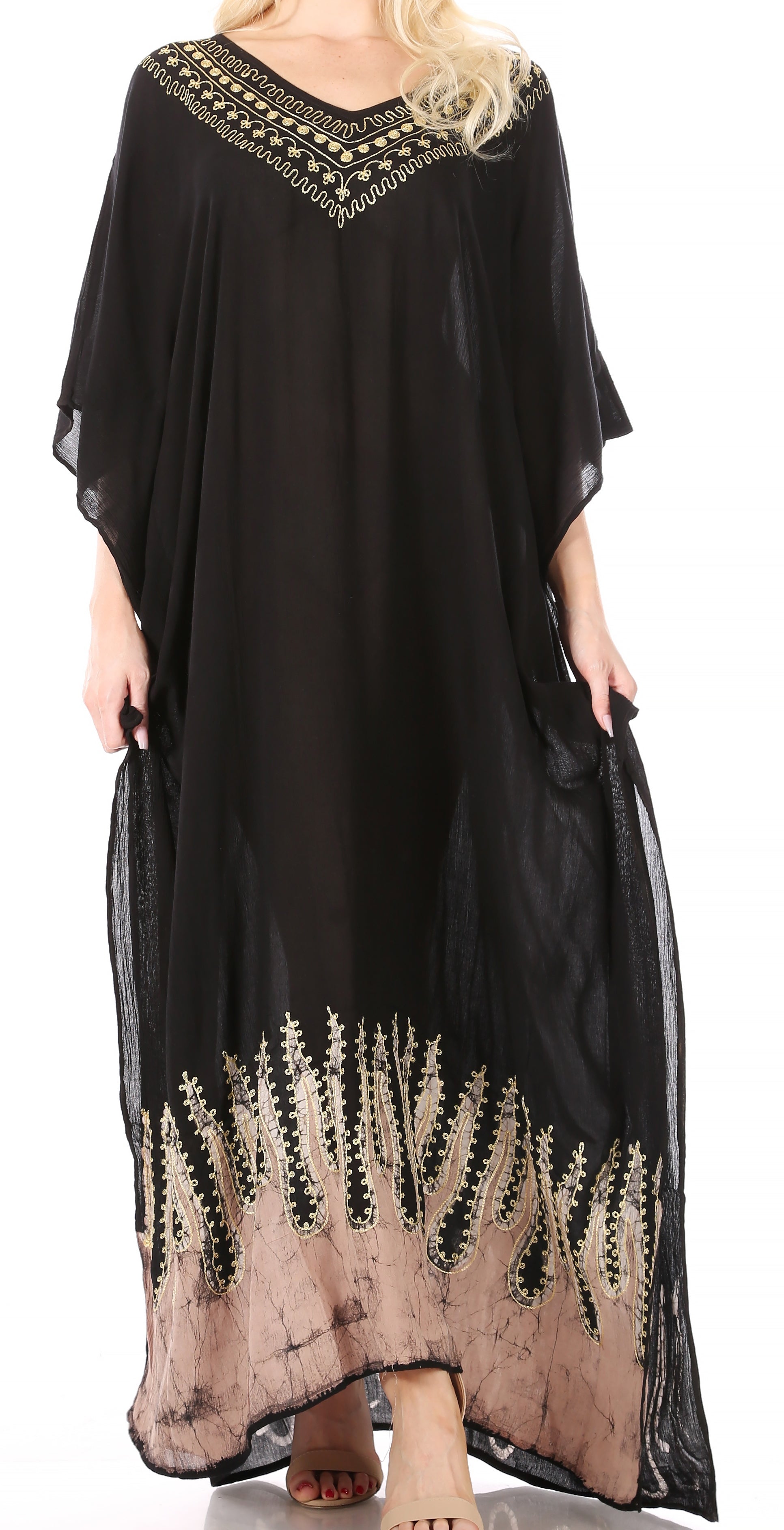 Vestido caftán largo informal bohemio Leonor de Sakkas para mujer, estilo caftán, para cubrirse.