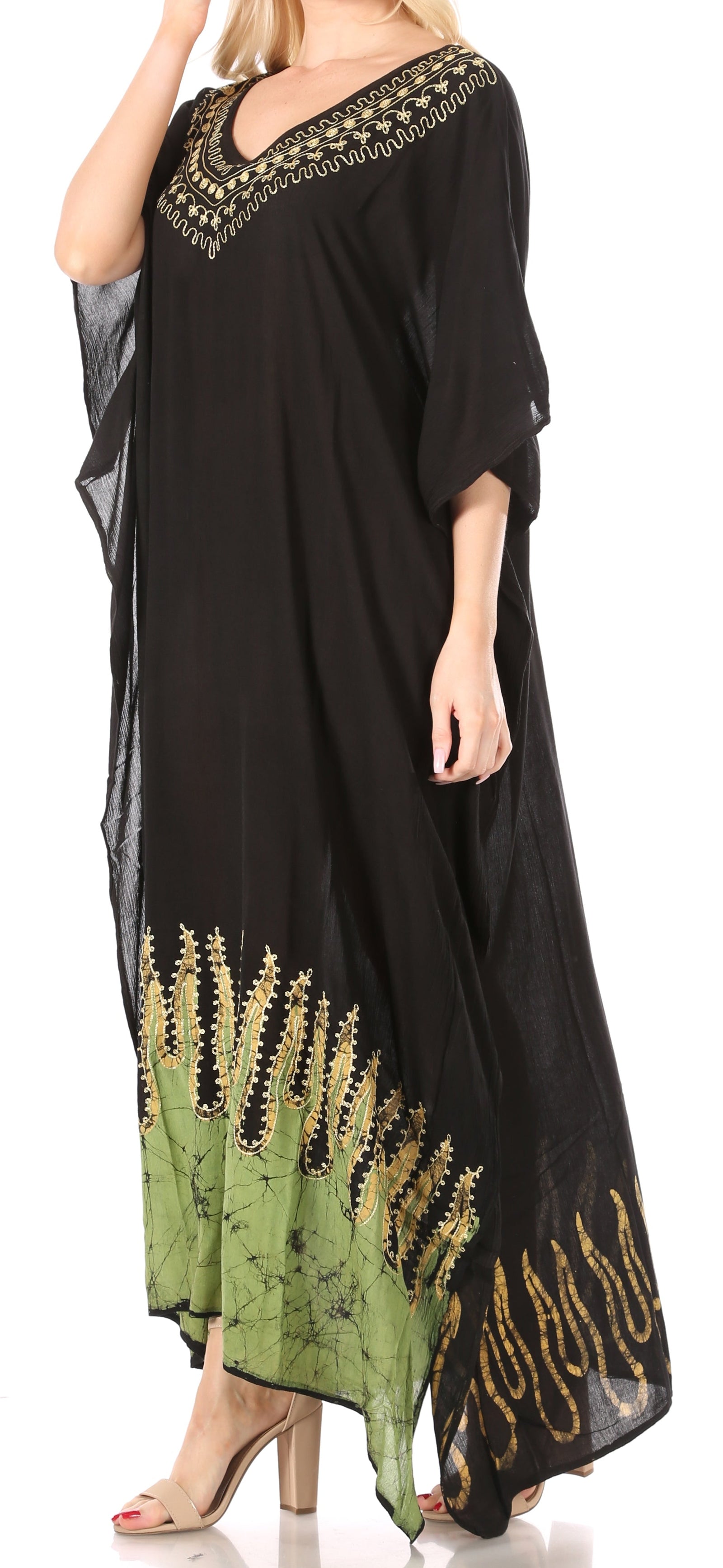 Vestido caftán largo informal bohemio Leonor de Sakkas para mujer, estilo caftán, para cubrirse.