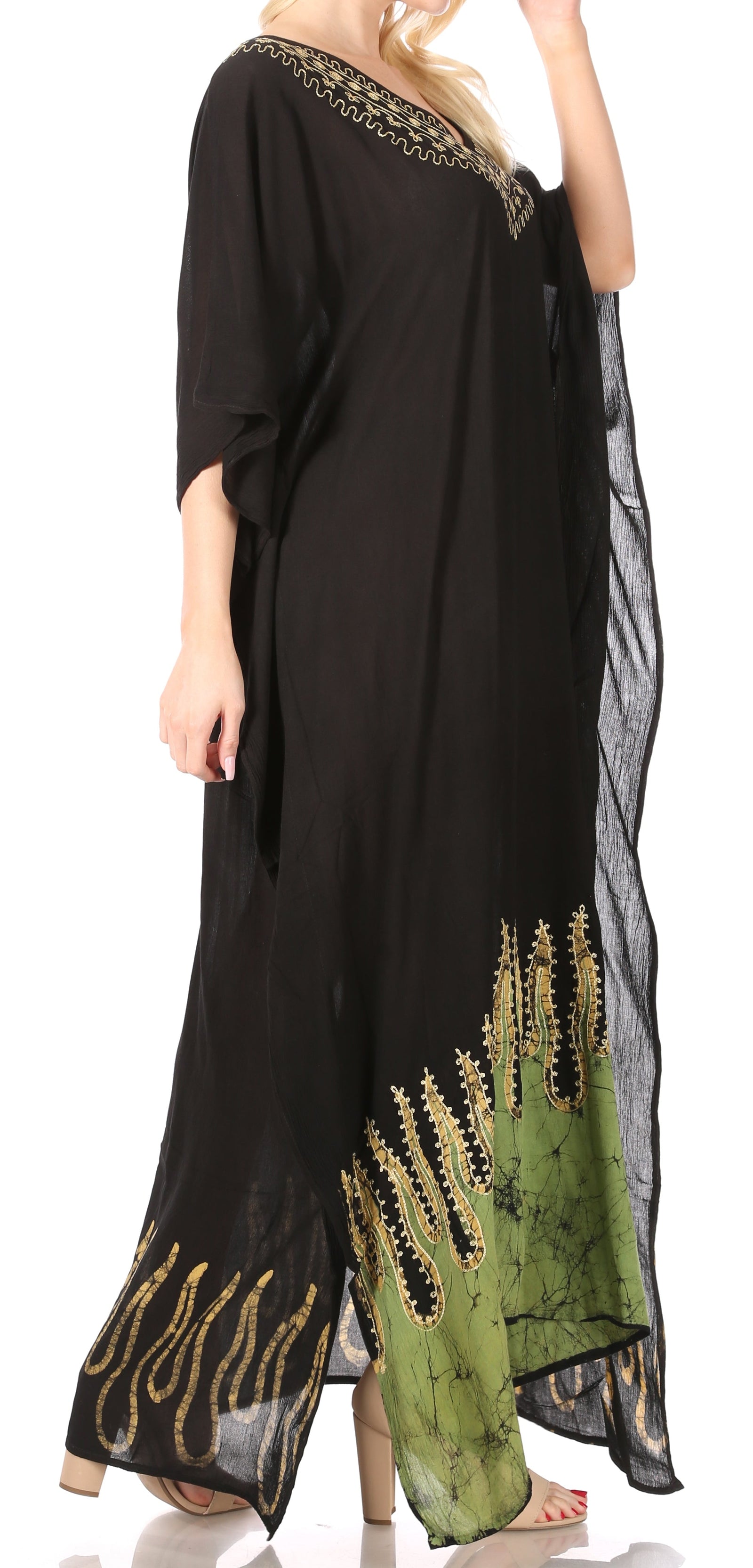 Vestido caftán largo informal bohemio Leonor de Sakkas para mujer, estilo caftán, para cubrirse.