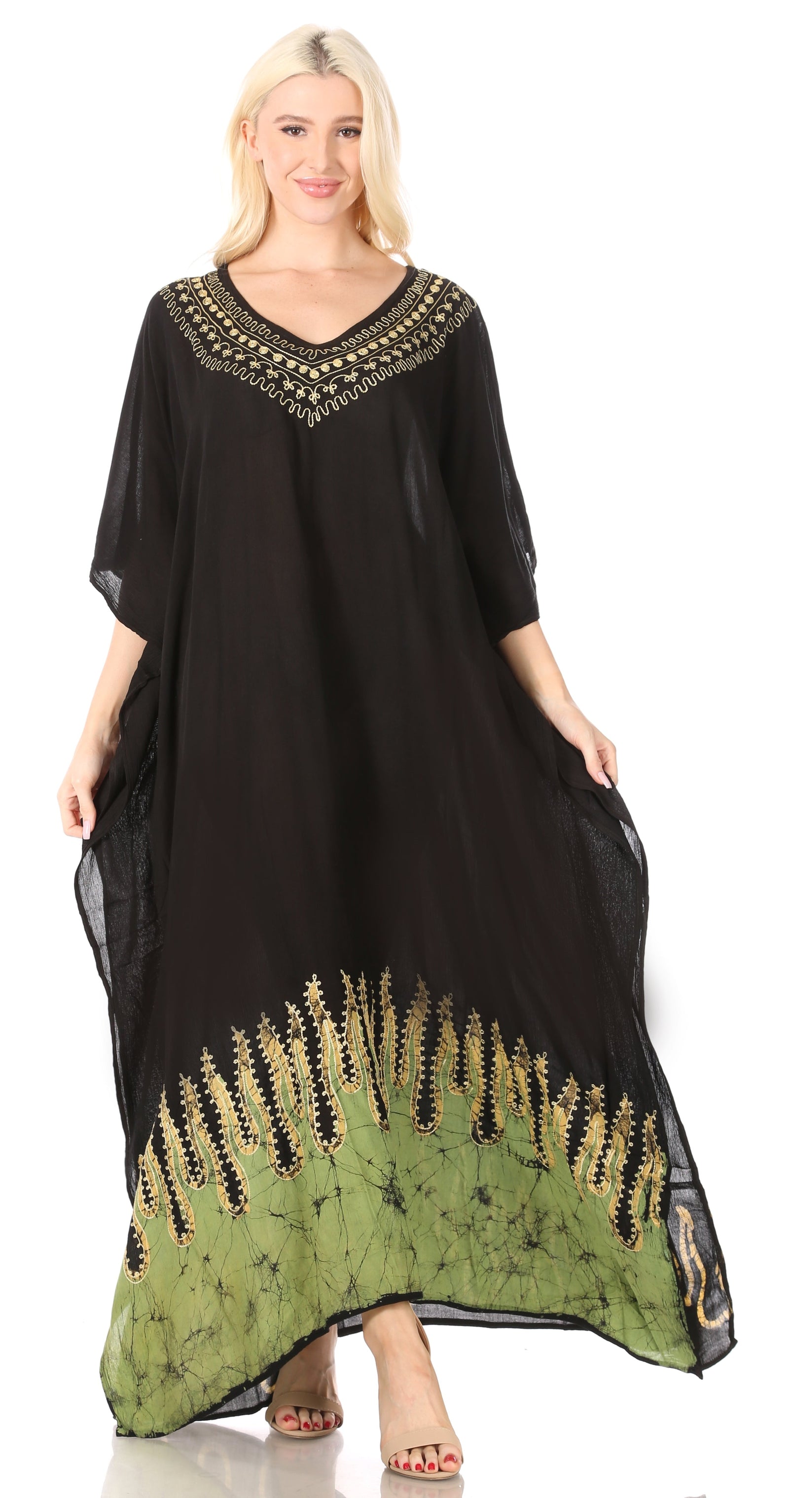 Vestido caftán largo informal bohemio Leonor de Sakkas para mujer, estilo caftán, para cubrirse.
