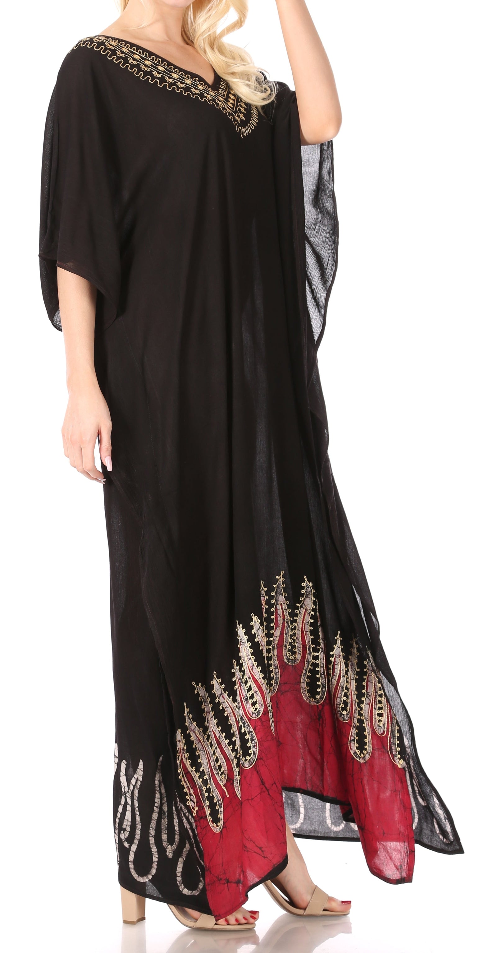Vestido caftán largo informal bohemio Leonor de Sakkas para mujer, estilo caftán, para cubrirse.