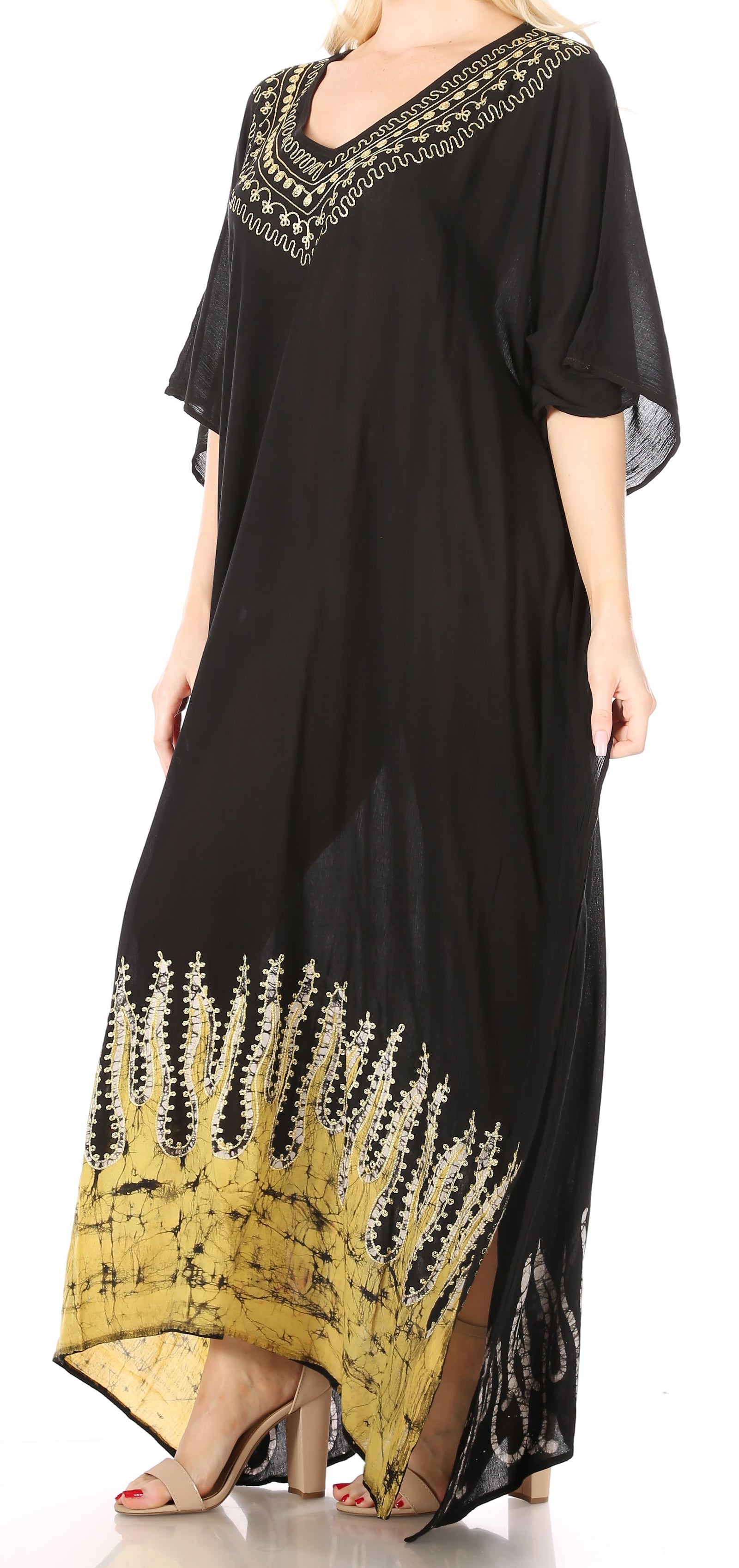 Vestido caftán largo informal bohemio Leonor de Sakkas para mujer, estilo caftán, para cubrirse.