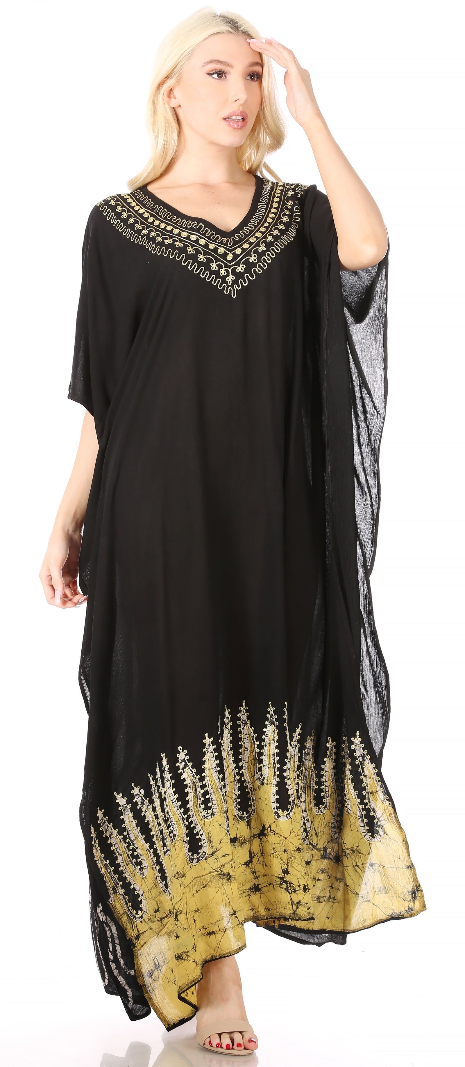 Vestido caftán largo informal bohemio Leonor de Sakkas para mujer, estilo caftán, para cubrirse.