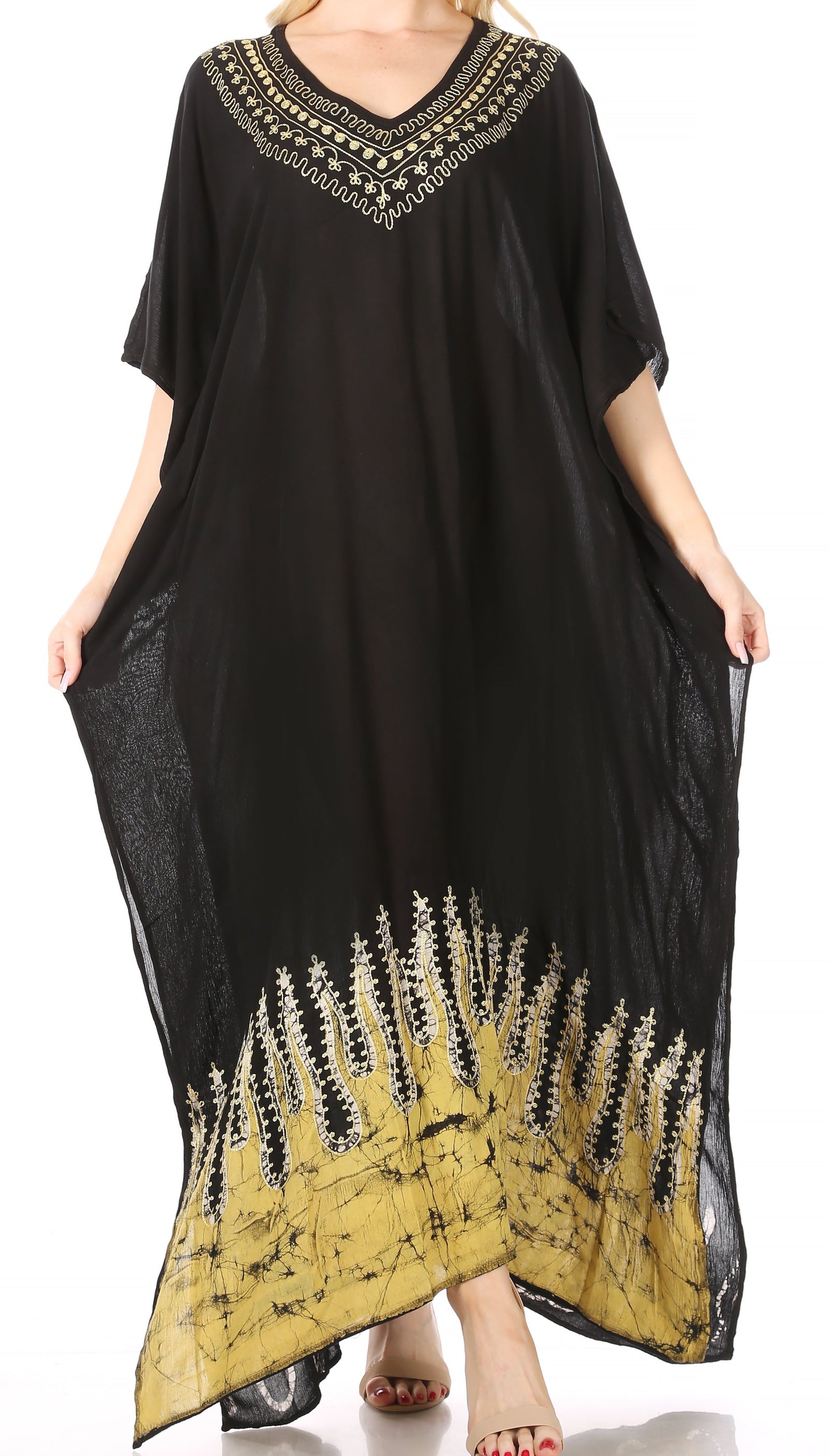 Vestido caftán largo informal bohemio Leonor de Sakkas para mujer, estilo caftán, para cubrirse.