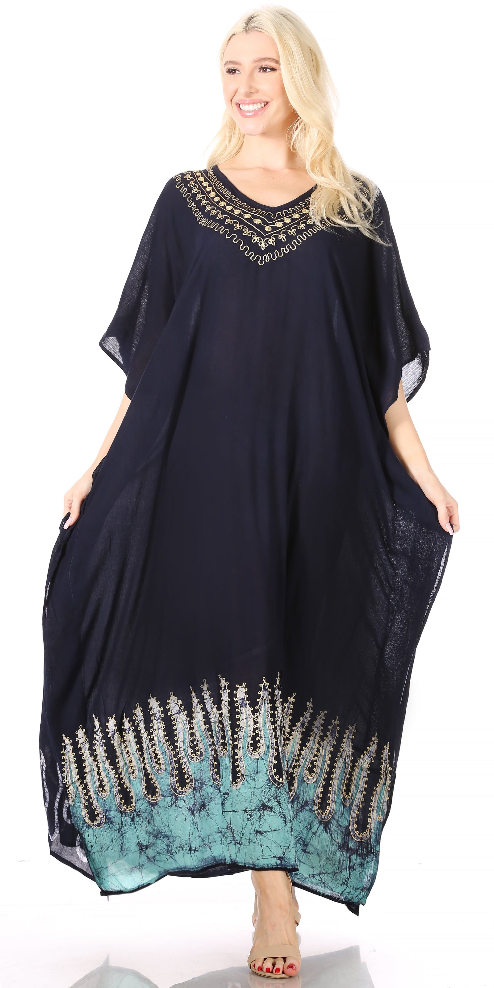 Vestido caftán largo informal bohemio Leonor de Sakkas para mujer, estilo caftán, para cubrirse.