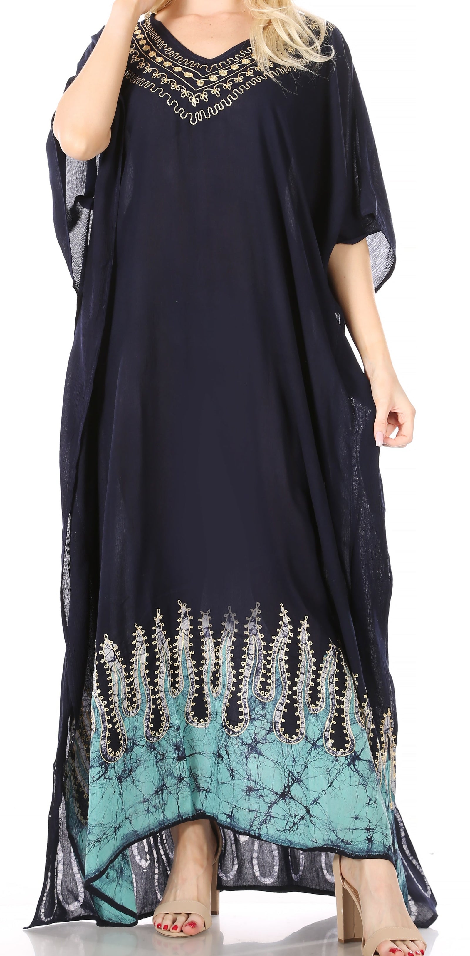 Vestido caftán largo informal bohemio Leonor de Sakkas para mujer, estilo caftán, para cubrirse.