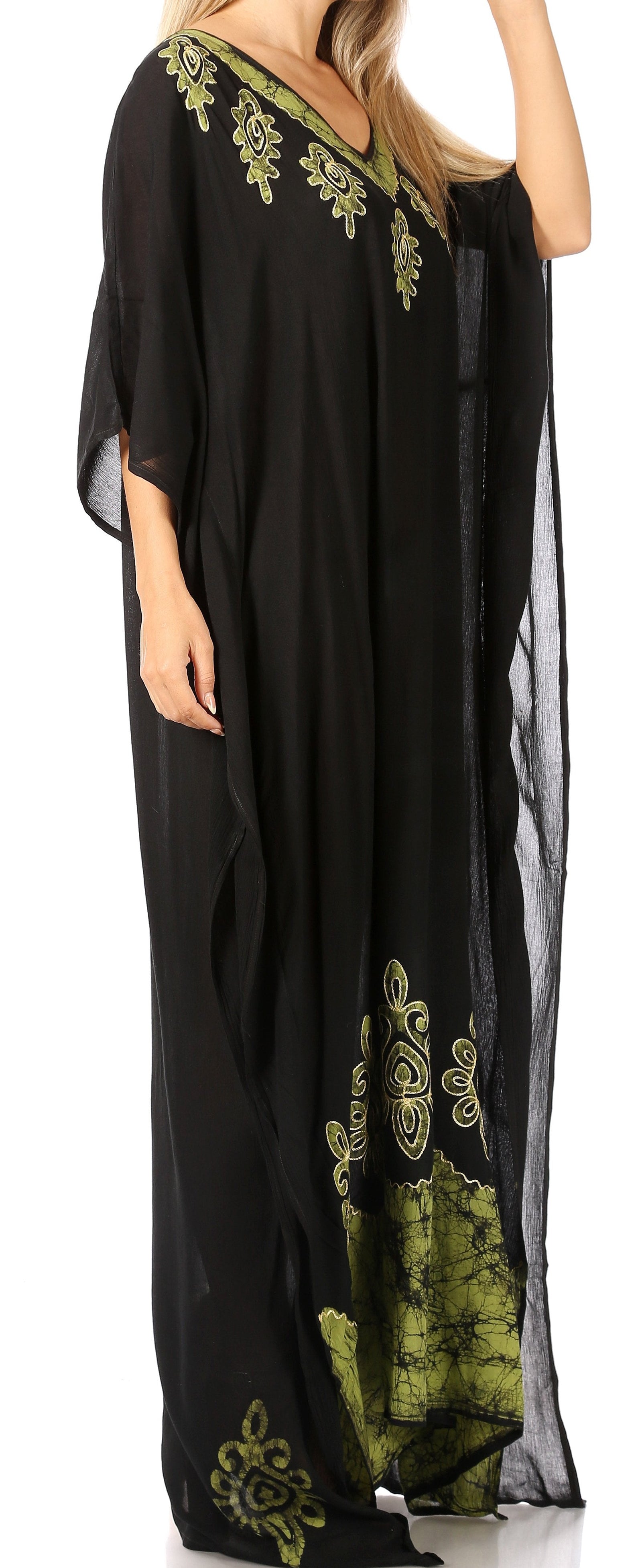 Vestido caftán largo informal bohemio Leonor de Sakkas para mujer, estilo caftán, para cubrirse.