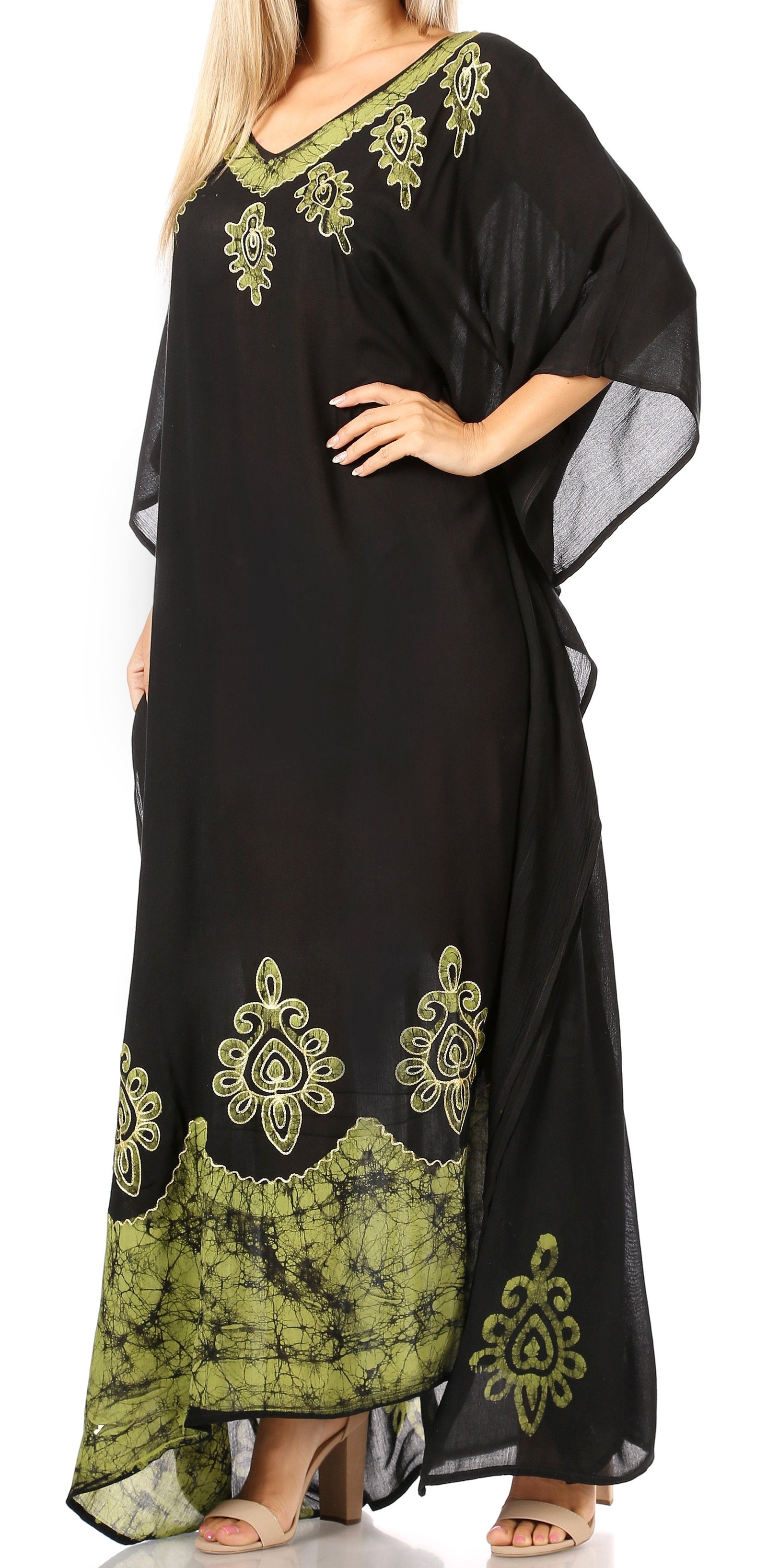 Vestido caftán largo informal bohemio Leonor de Sakkas para mujer, estilo caftán, para cubrirse.