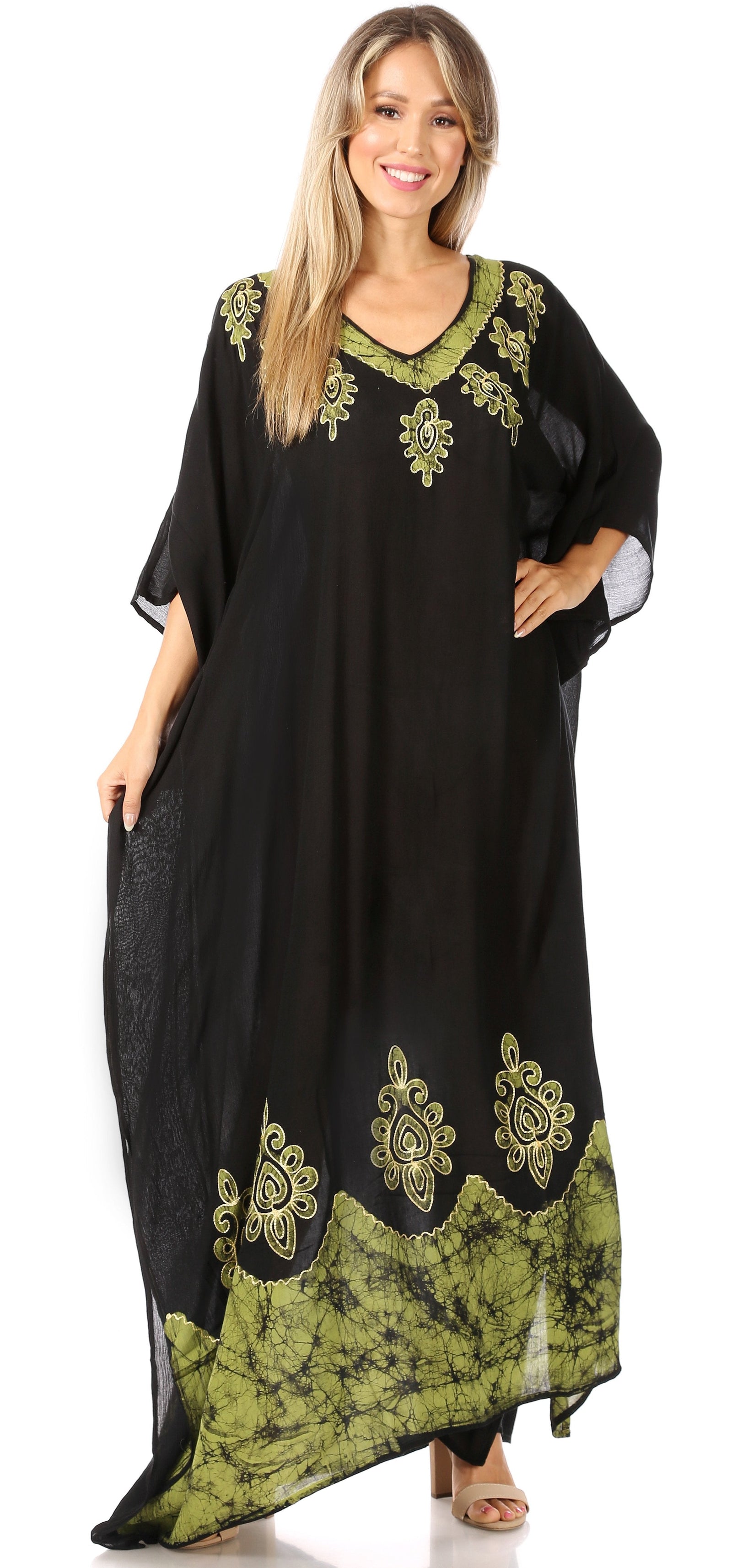 Vestido caftán largo informal bohemio Leonor de Sakkas para mujer, estilo caftán, para cubrirse.