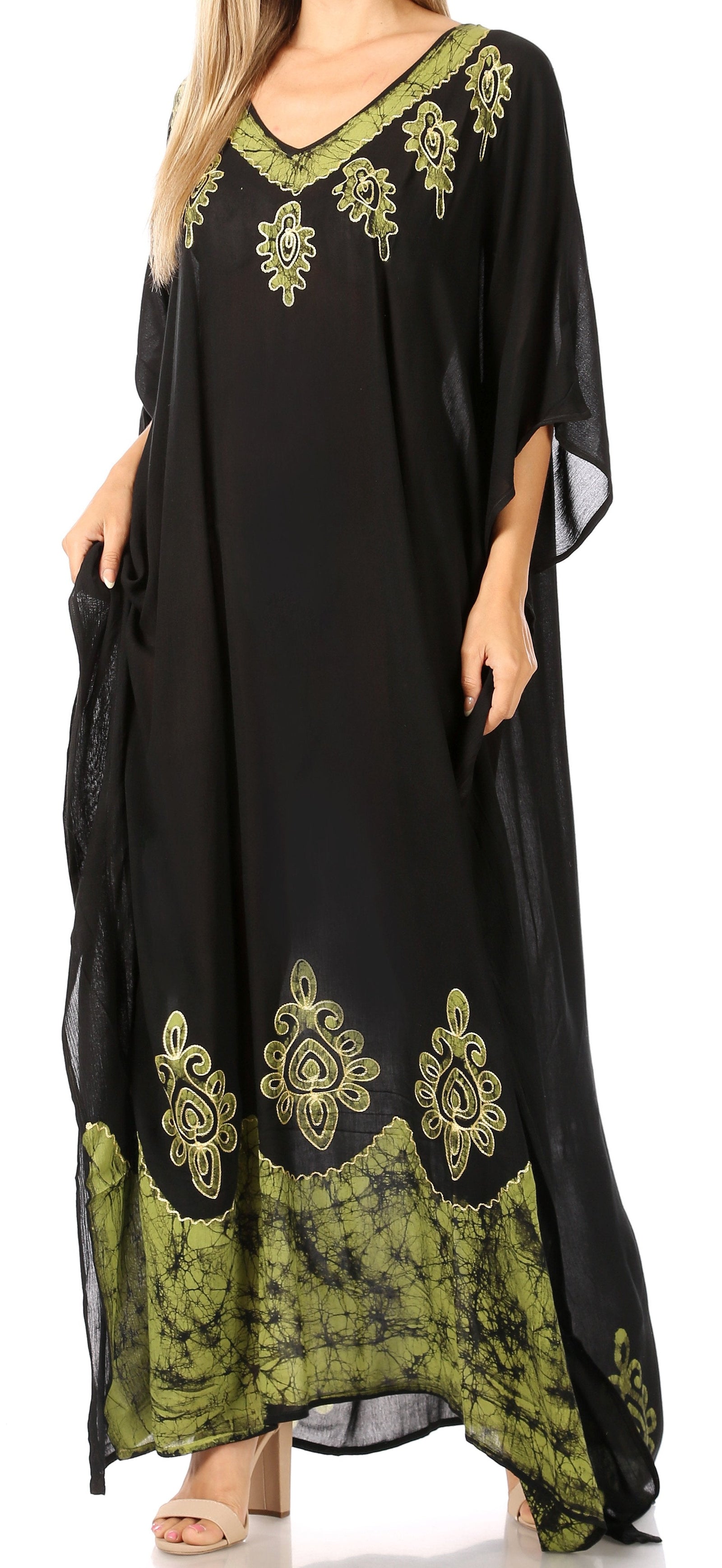 Vestido caftán largo informal bohemio Leonor de Sakkas para mujer, estilo caftán, para cubrirse.