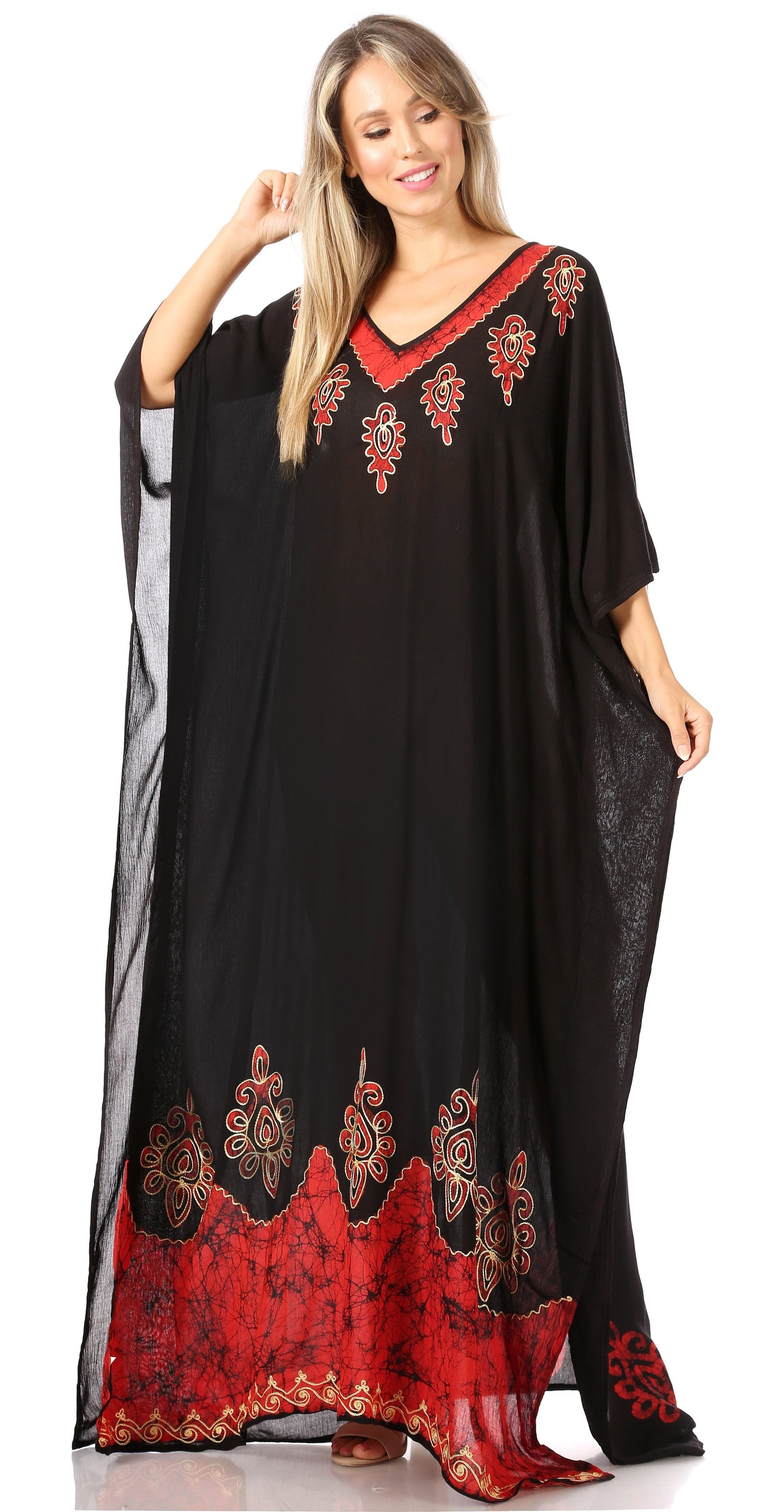 Vestido caftán largo informal bohemio Leonor de Sakkas para mujer, estilo caftán, para cubrirse.
