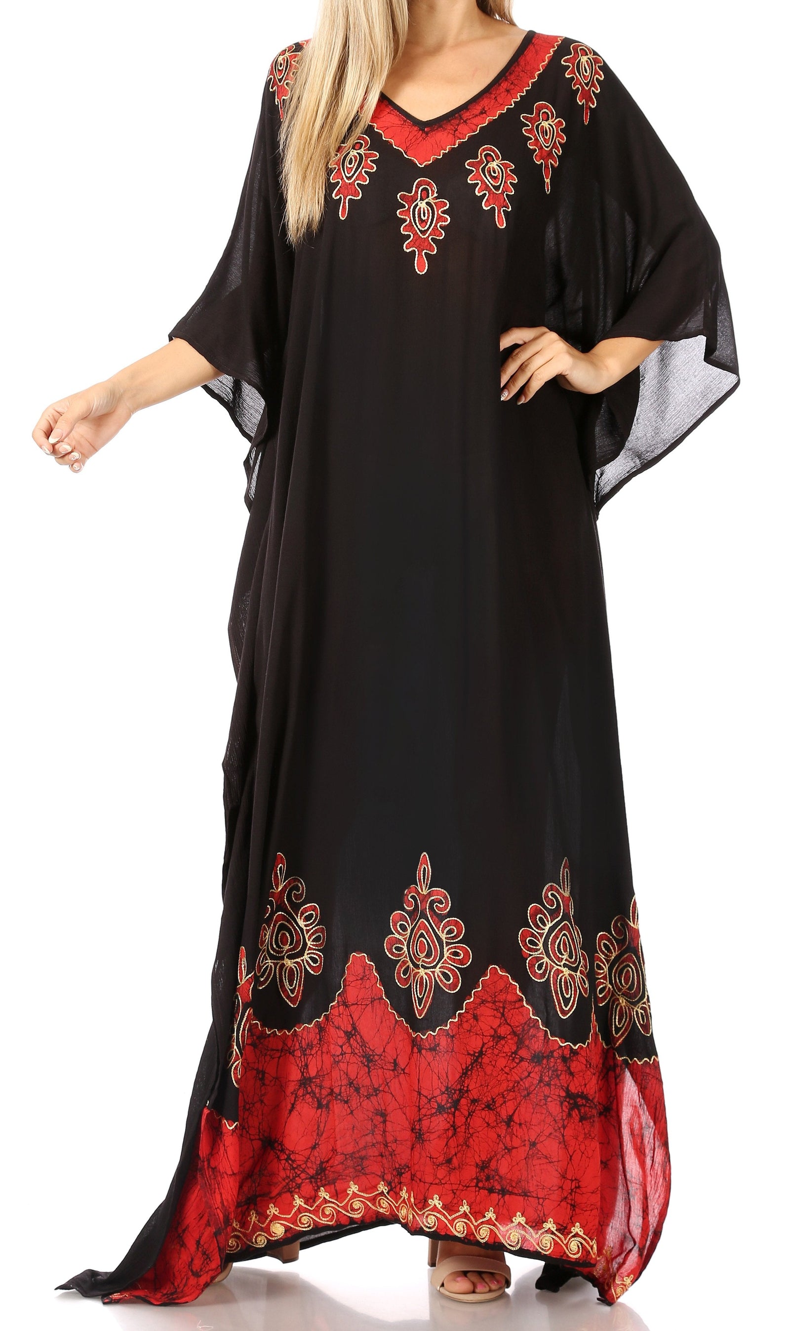 Vestido caftán largo informal bohemio Leonor de Sakkas para mujer, estilo caftán, para cubrirse.
