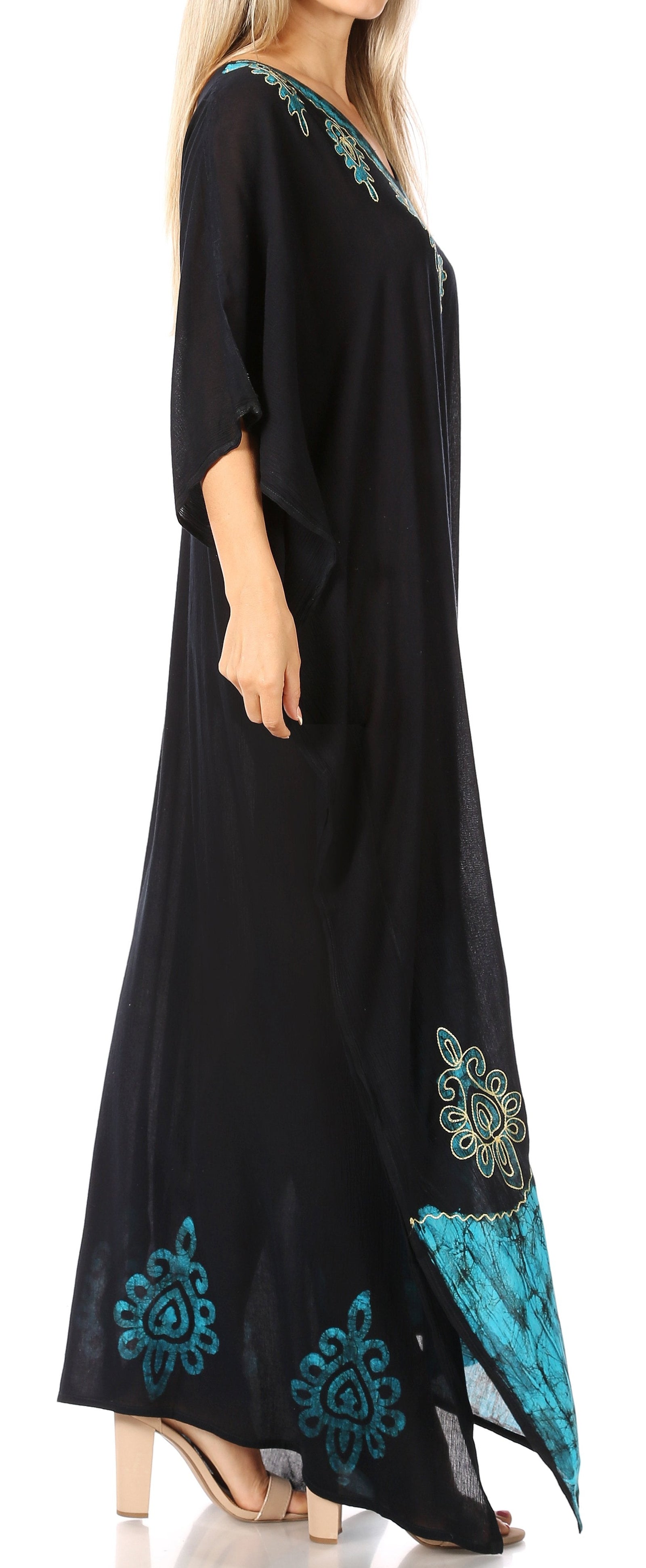 Vestido caftán largo informal bohemio Leonor de Sakkas para mujer, estilo caftán, para cubrirse.