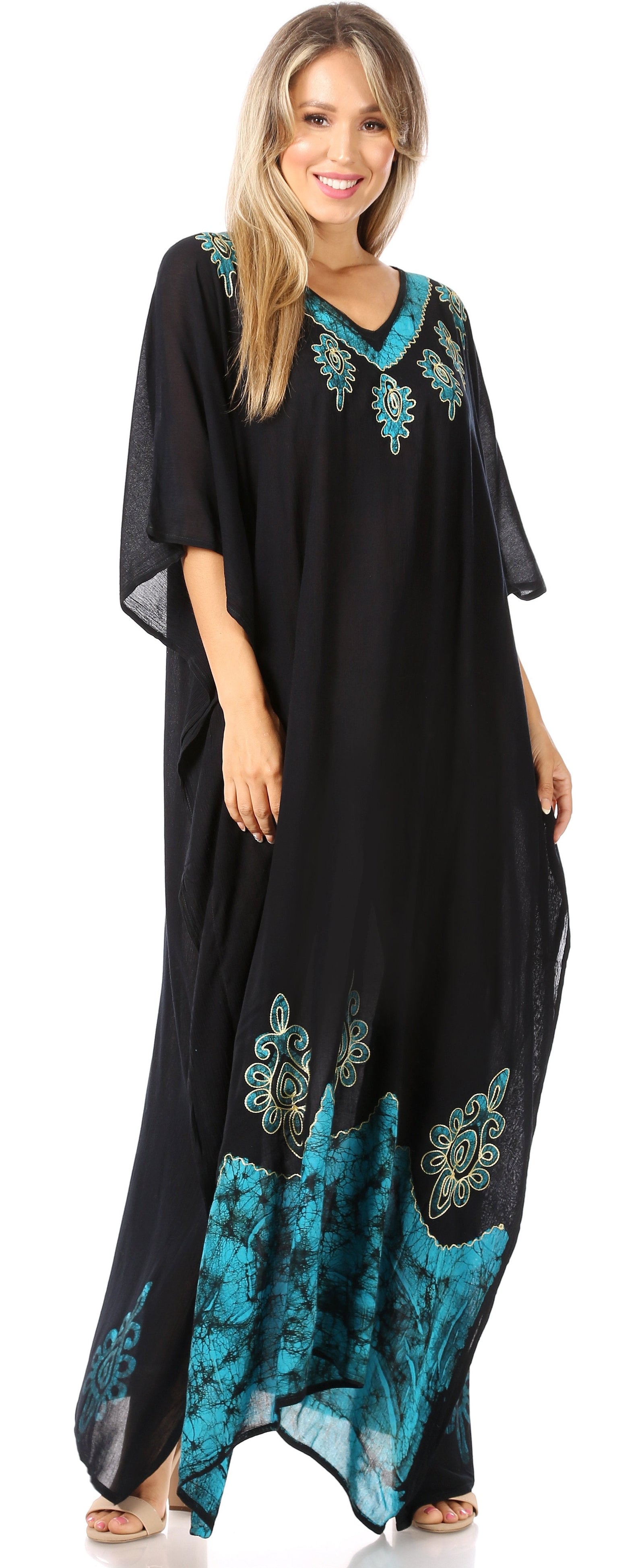 Vestido caftán largo informal bohemio Leonor de Sakkas para mujer, estilo caftán, para cubrirse.