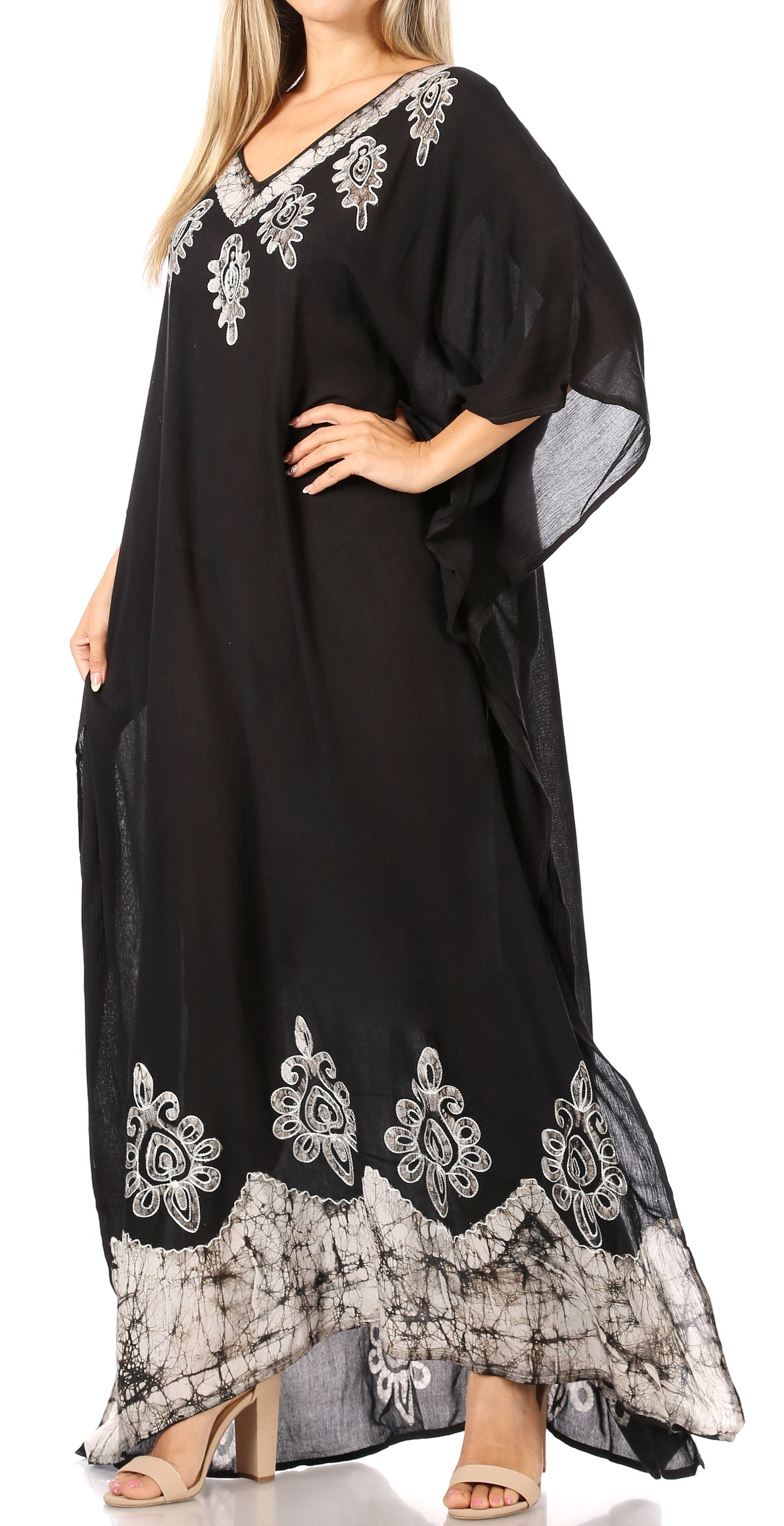 Vestido caftán largo informal bohemio Leonor de Sakkas para mujer, estilo caftán, para cubrirse.