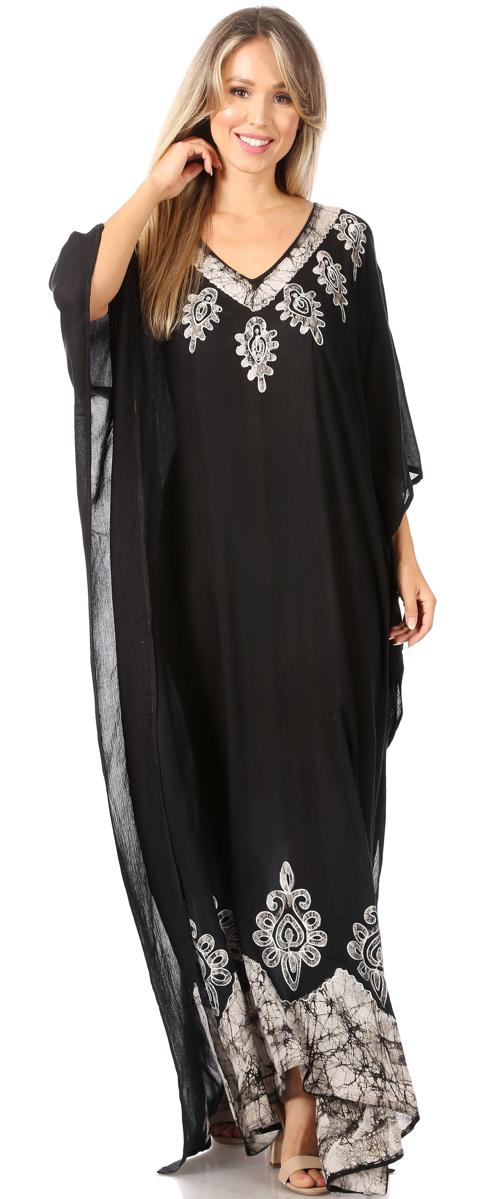 Vestido caftán largo informal bohemio Leonor de Sakkas para mujer, estilo caftán, para cubrirse.