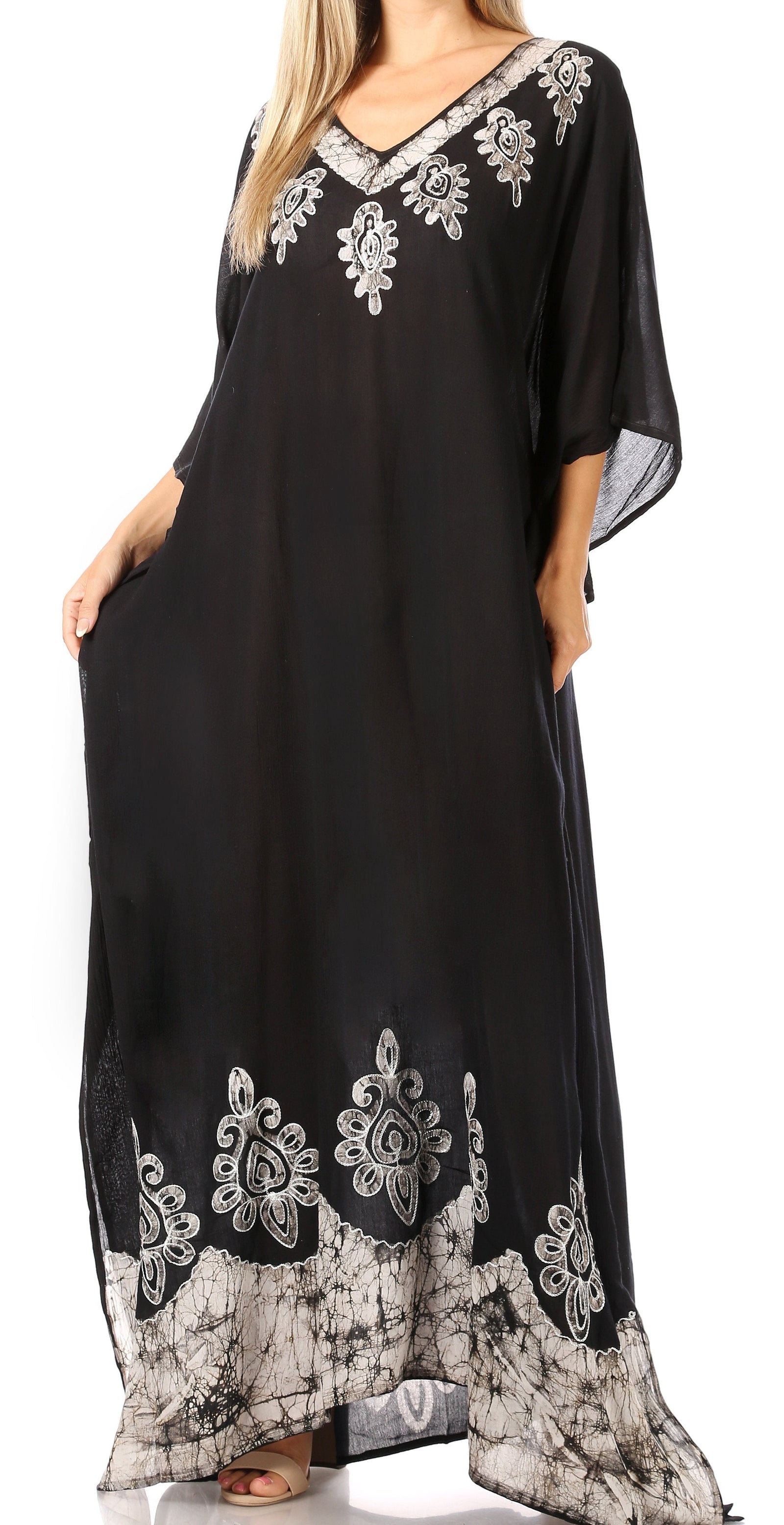 Vestido caftán largo informal bohemio Leonor de Sakkas para mujer, estilo caftán, para cubrirse.