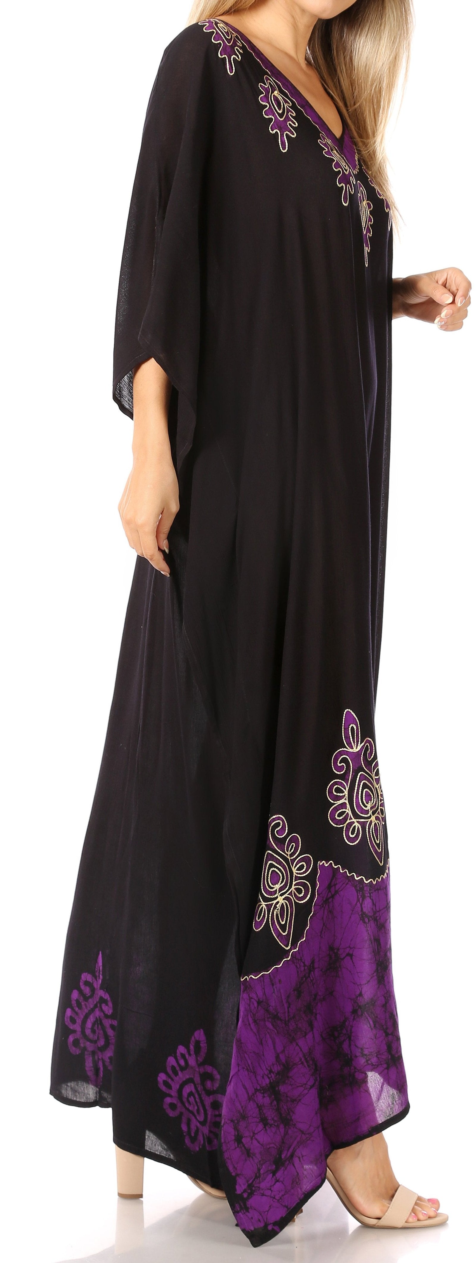 Vestido caftán largo informal bohemio Leonor de Sakkas para mujer, estilo caftán, para cubrirse.