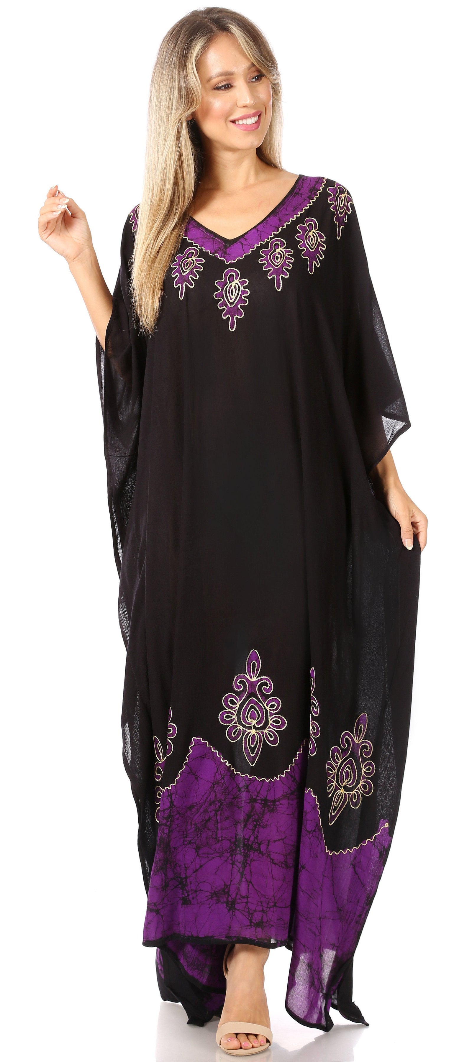 Vestido caftán largo informal bohemio Leonor de Sakkas para mujer, estilo caftán, para cubrirse.