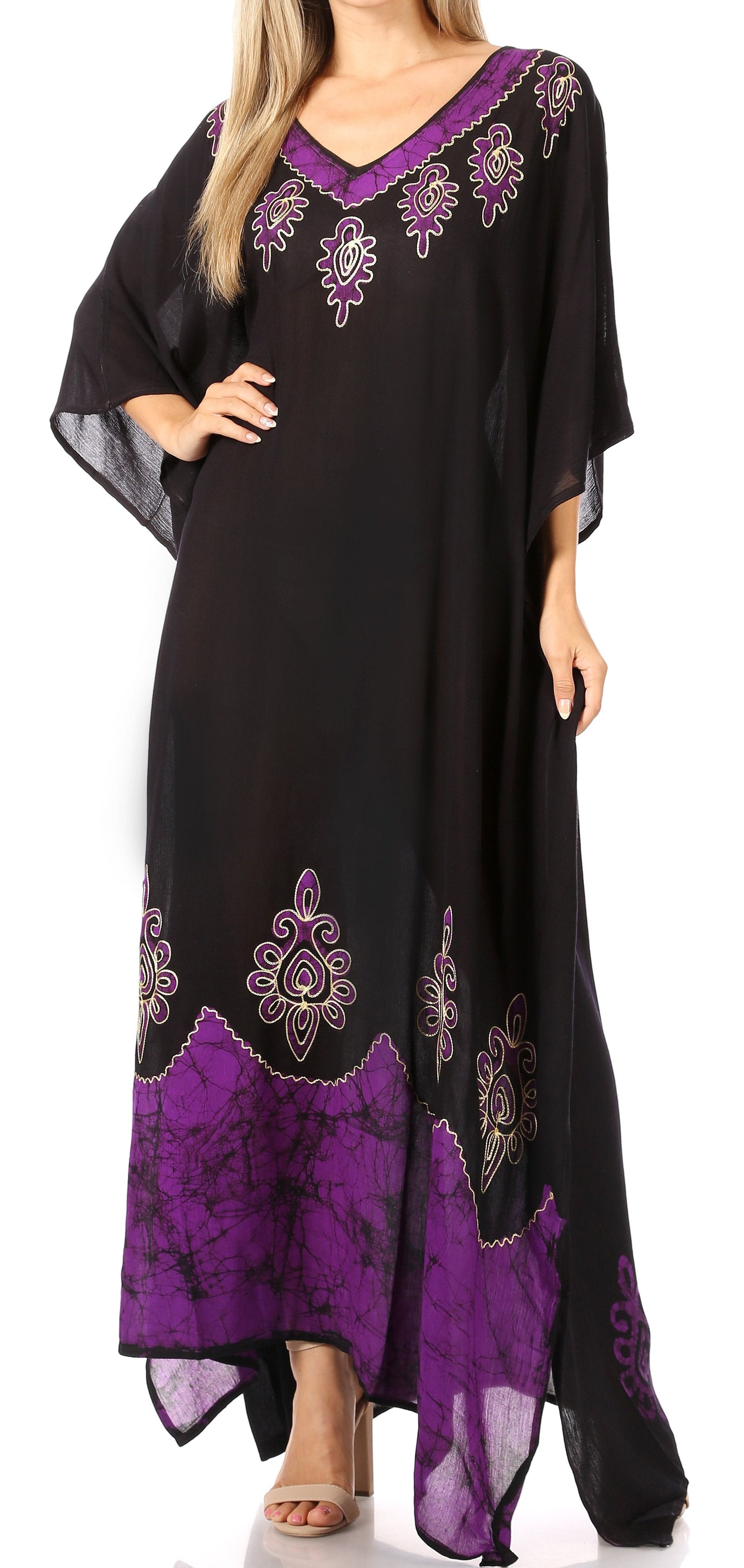 Vestido caftán largo informal bohemio Leonor de Sakkas para mujer, estilo caftán, para cubrirse.